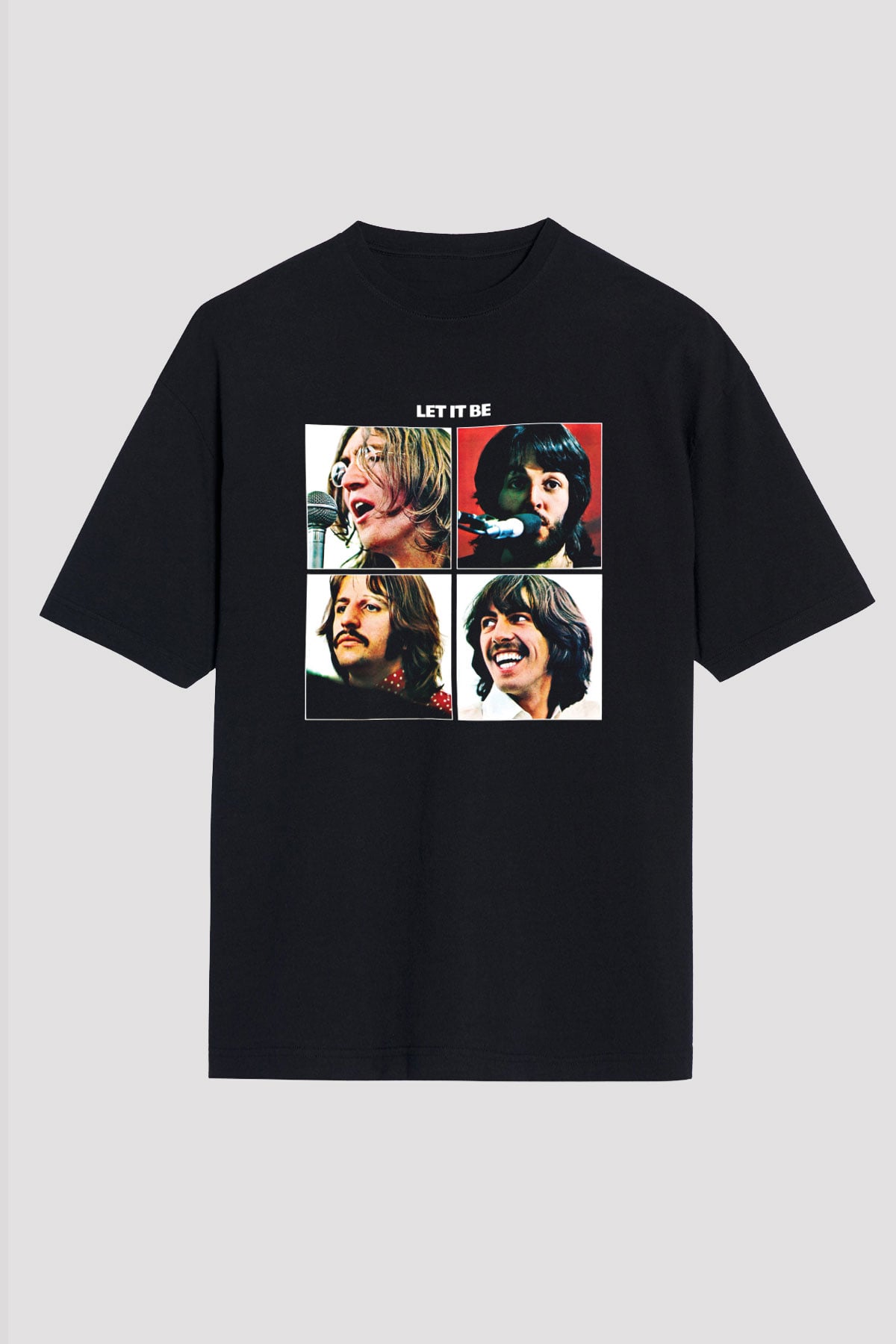 Beatles Baskılı Unisex Siyah Oversize Tişört