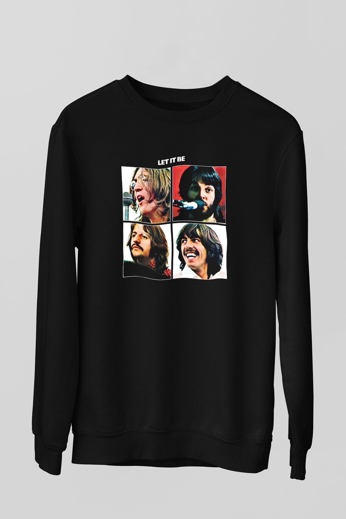 Beatles Baskılı Unisex Siyah Sweatshirt