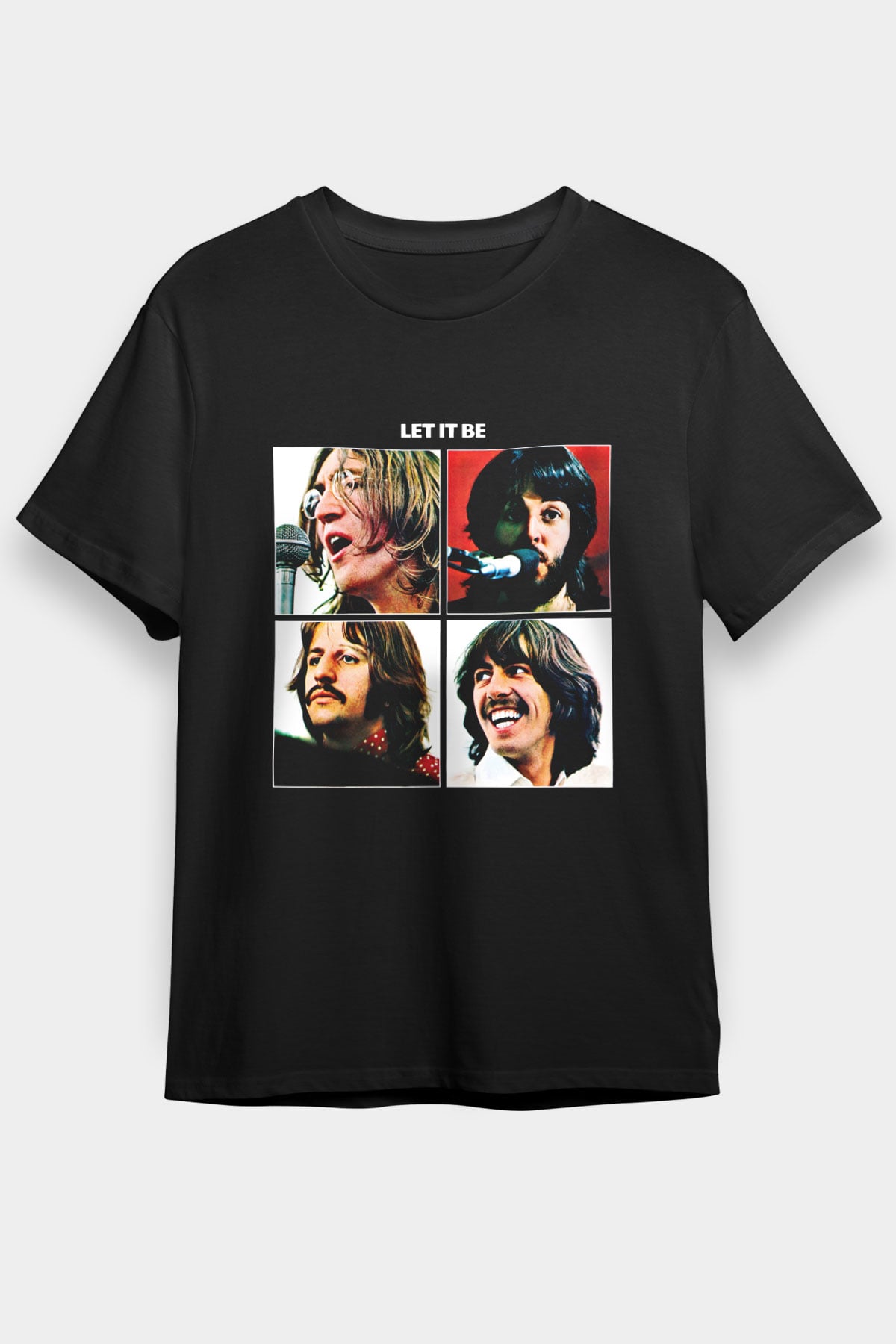 Beatles Baskılı Unisex Siyah Tişört