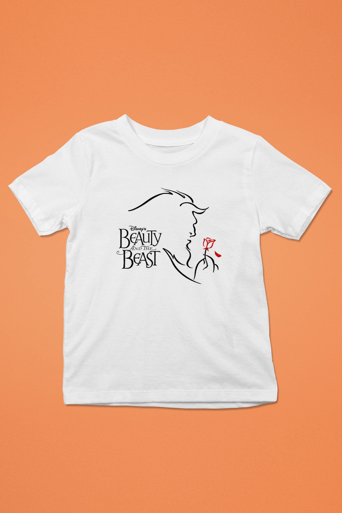 Beauty and the Beast Baskılı Beyaz Unisex Çocuk Tişört