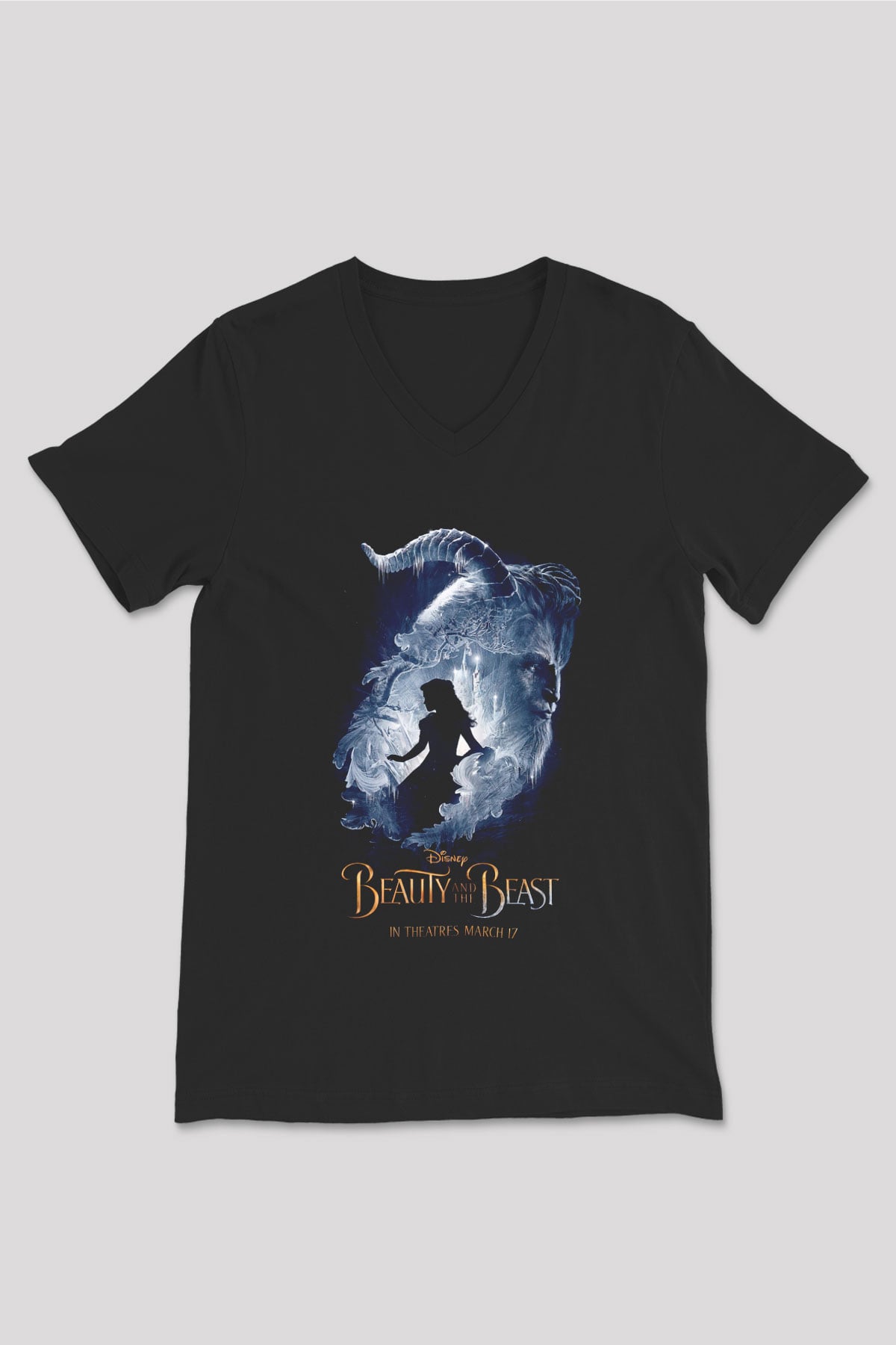 Beauty and the Beast Siyah Unisex V Yaka Tişört