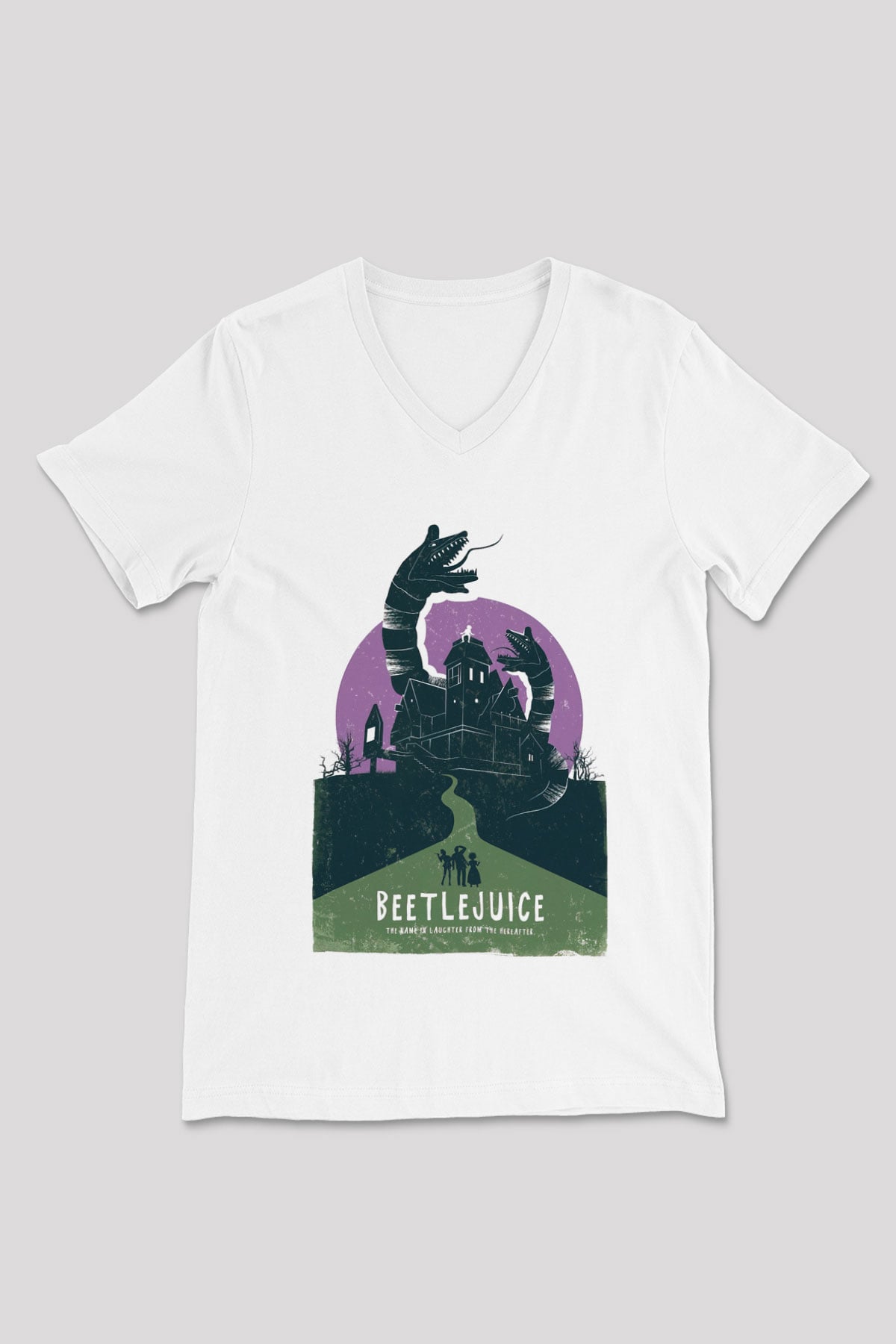 Beetlejuice Beterböcek Beyaz Unisex V Yaka Tişört