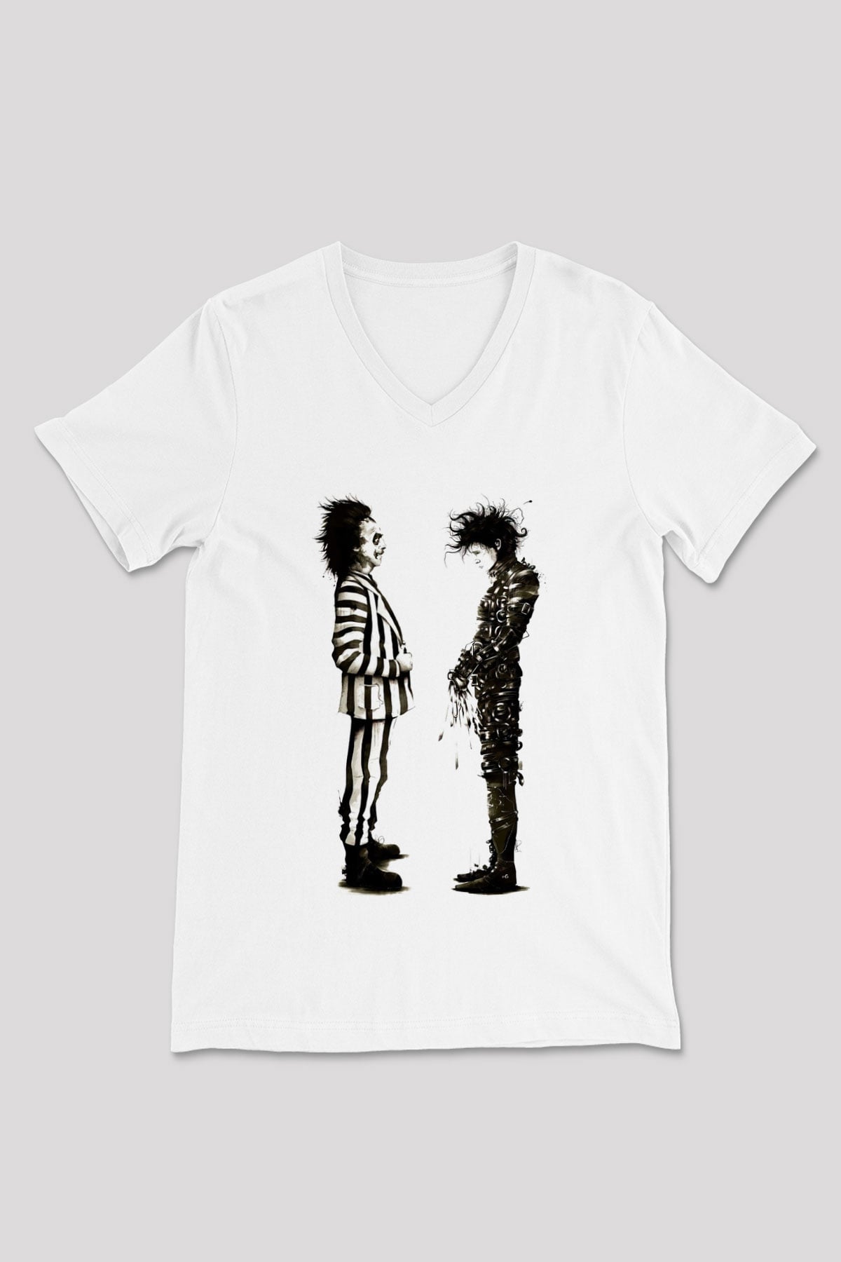 Beetlejuice Beterböcek Beyaz Unisex V Yaka Tişört