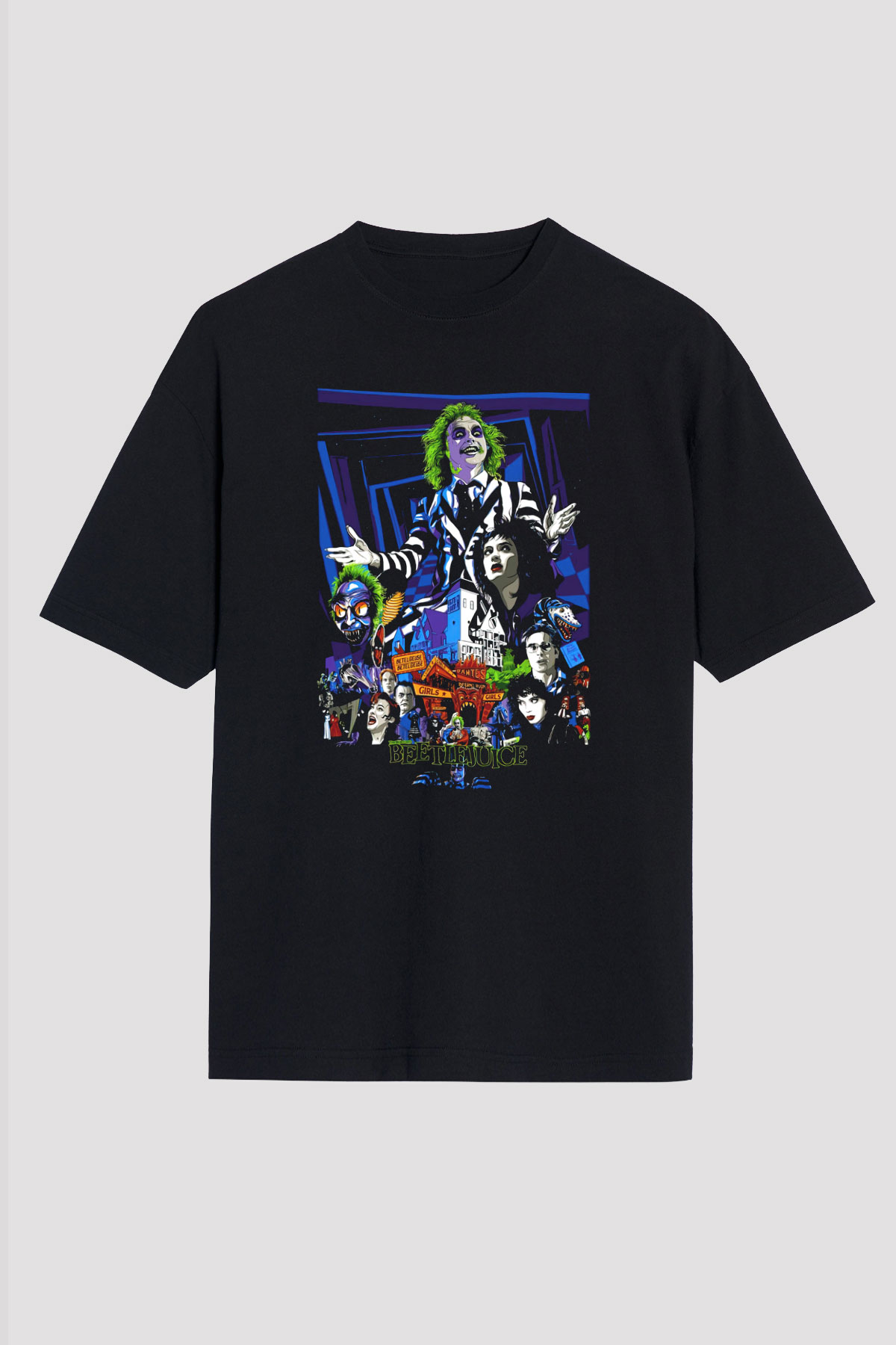 Beetlejuice Beterböcek Siyah Unisex Oversize Tişört