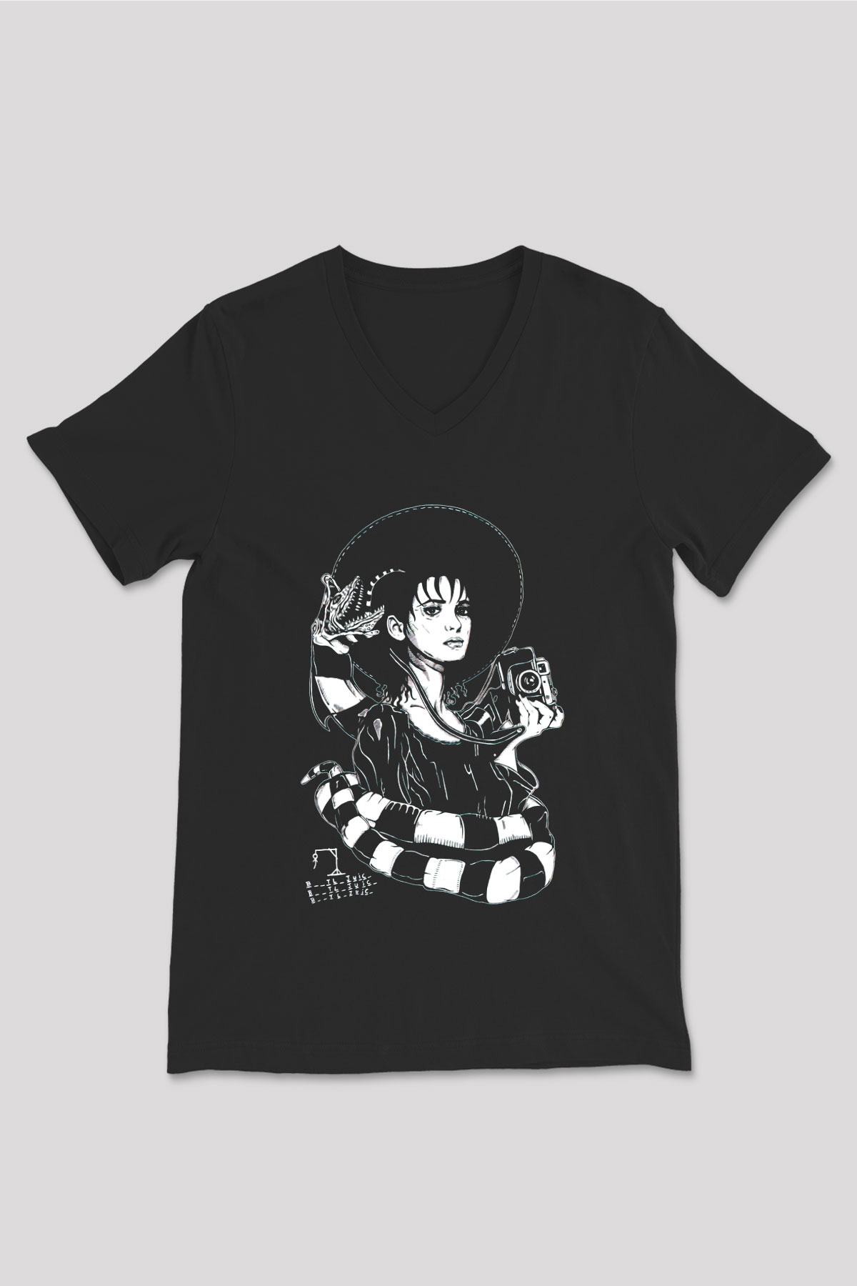 Beetlejuice Beterböcek Siyah Unisex V Yaka Tişört