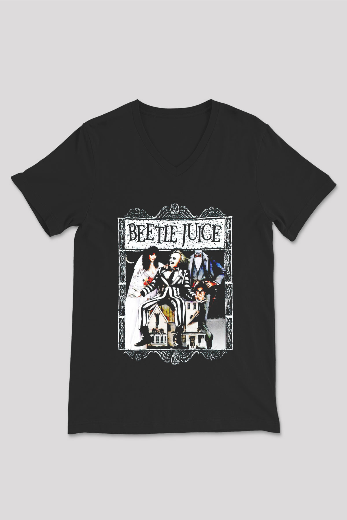 Beetlejuice Beterböcek Siyah Unisex  V Yaka Tişört