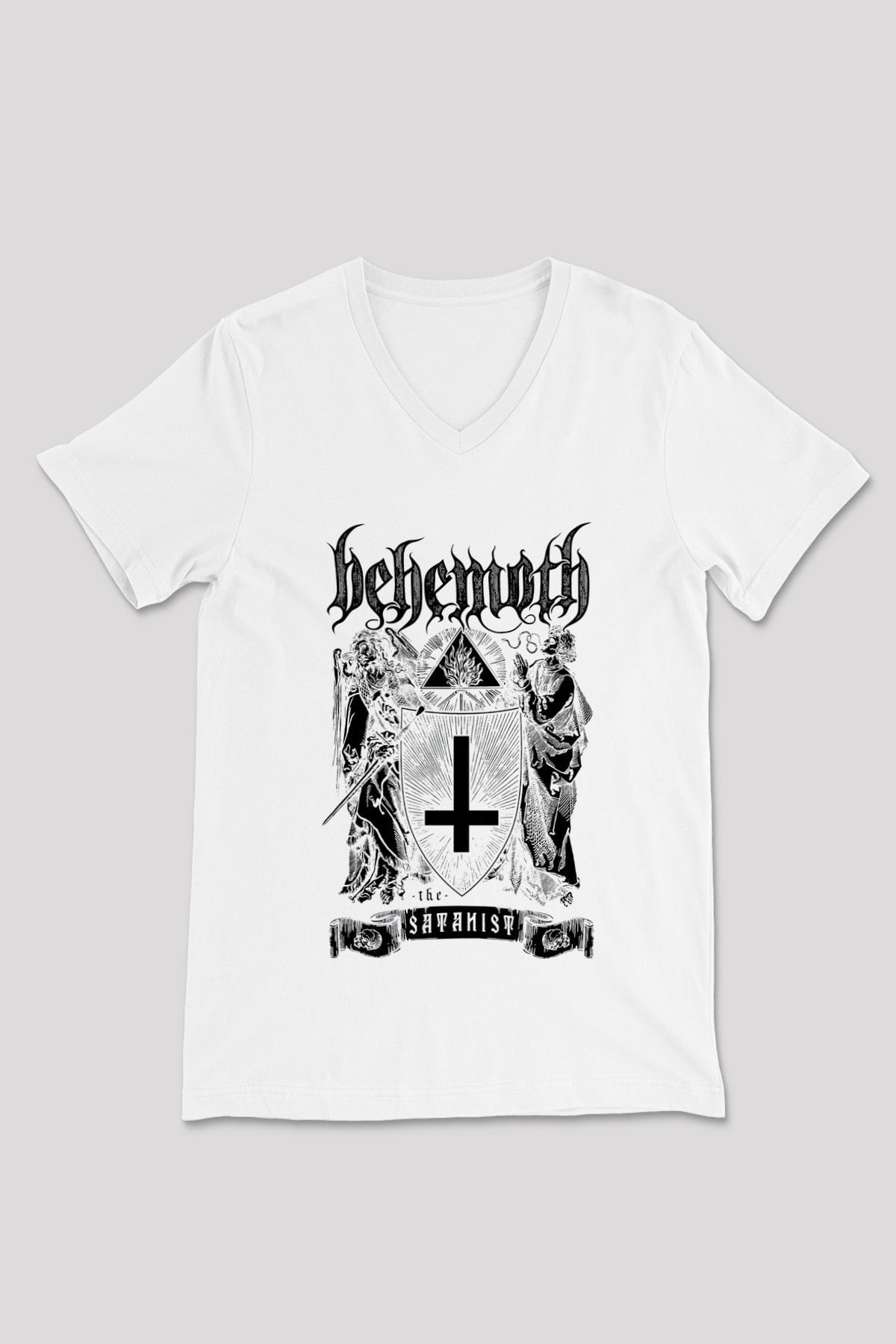 Behemoth Beyaz Unisex V Yaka Tişört T-Shirt