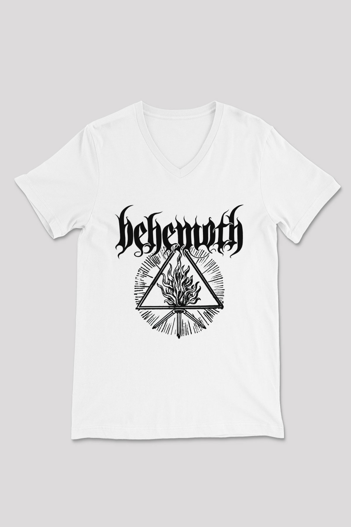 Behemoth Beyaz Unisex V Yaka Tişört T-Shirt