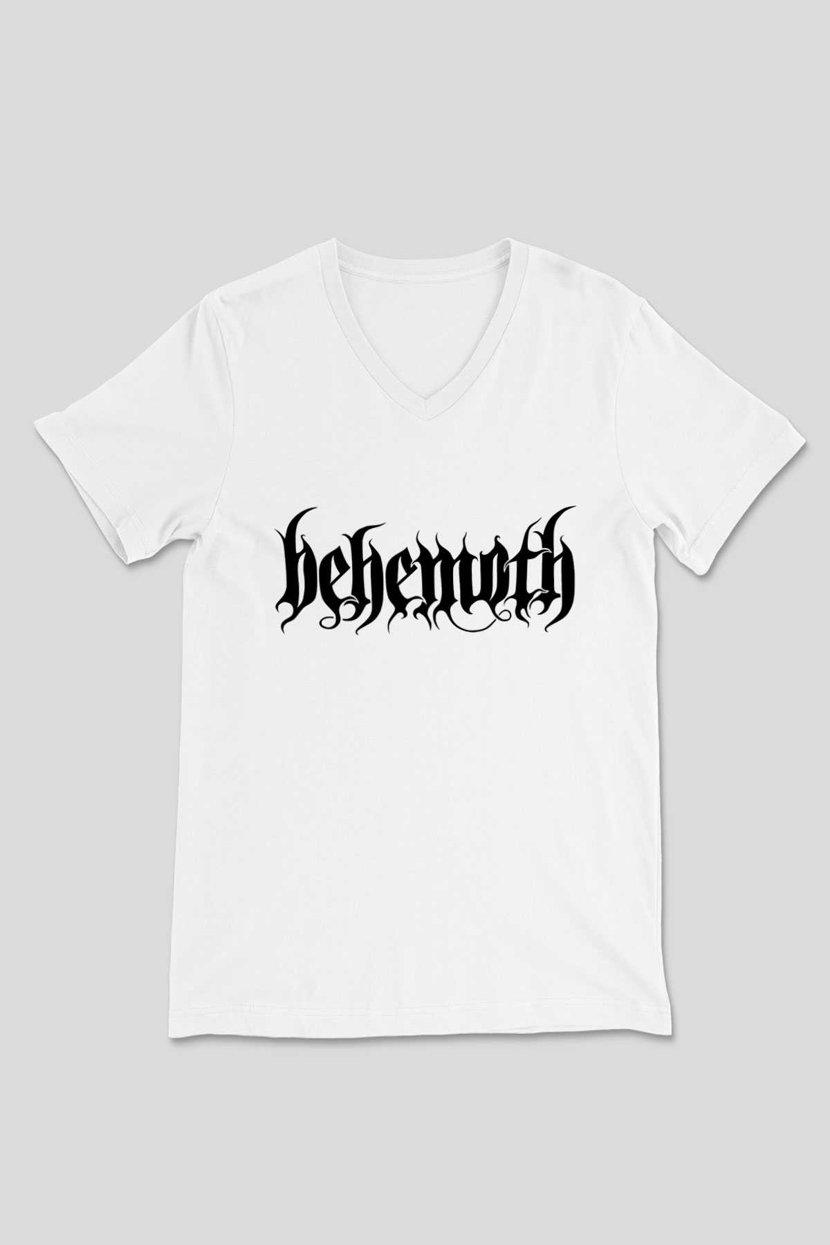 Behemoth Beyaz Unisex V Yaka Tişört T-Shirt