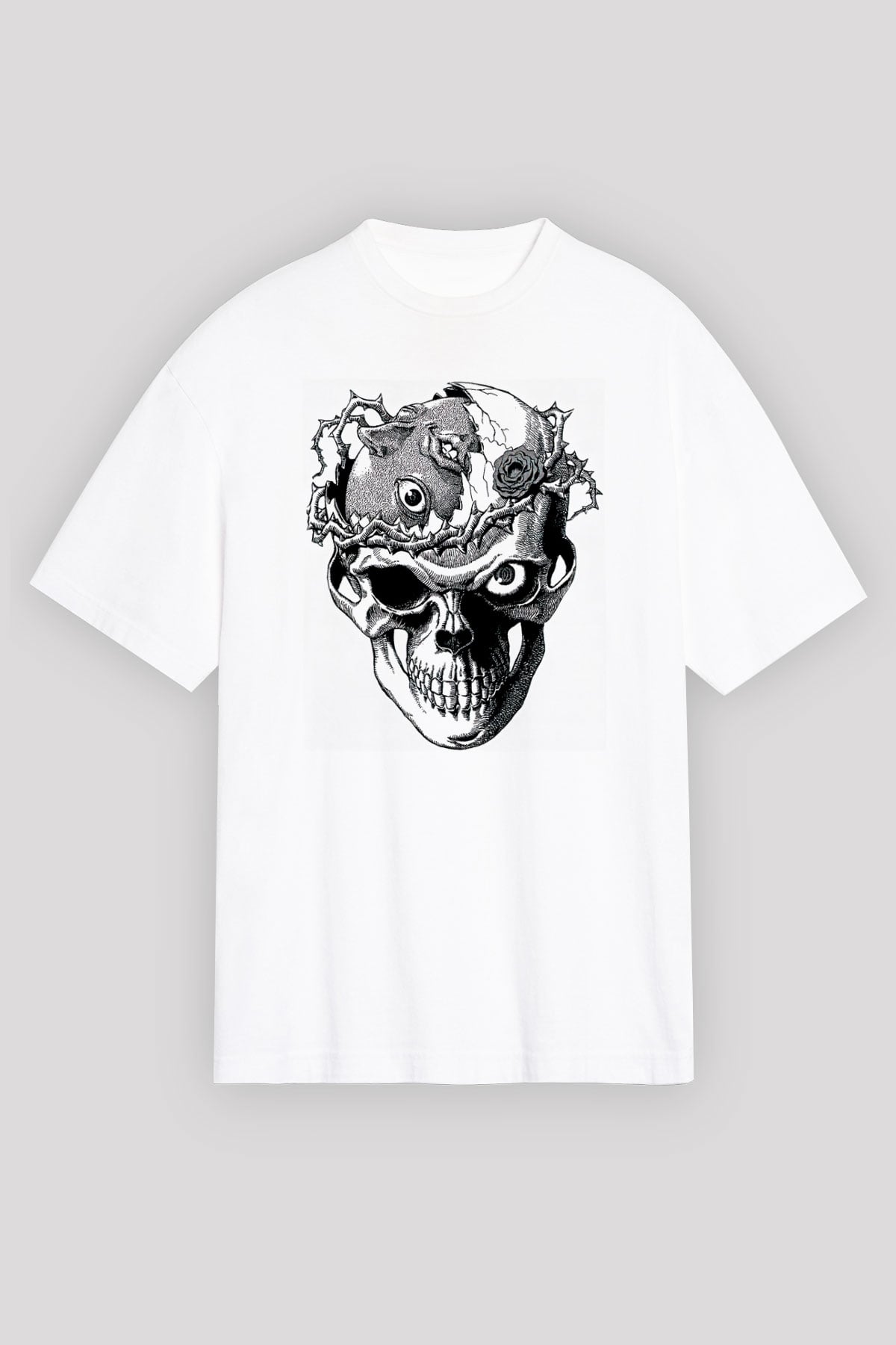 Beherit Baskılı Beyaz Unisex Oversize Tişört - Tshirt