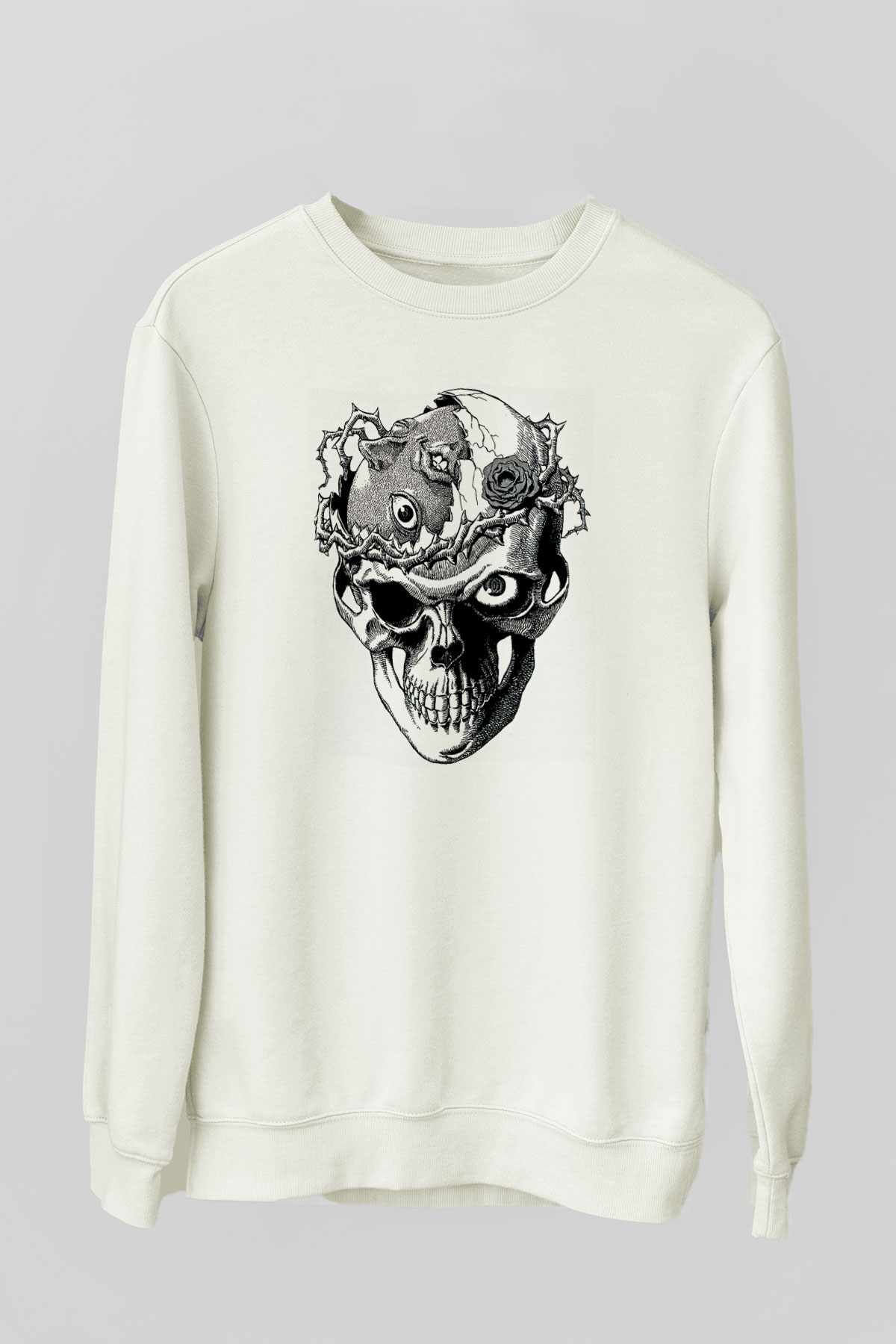 Beherit Baskılı Beyaz Unisex Sweatshirt