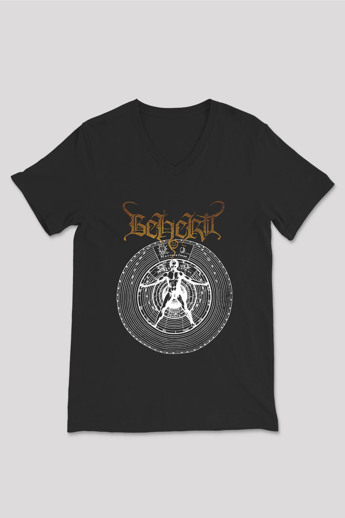 Beherit Baskılı Unisex Siyah V Yaka Tişört - Tshirt