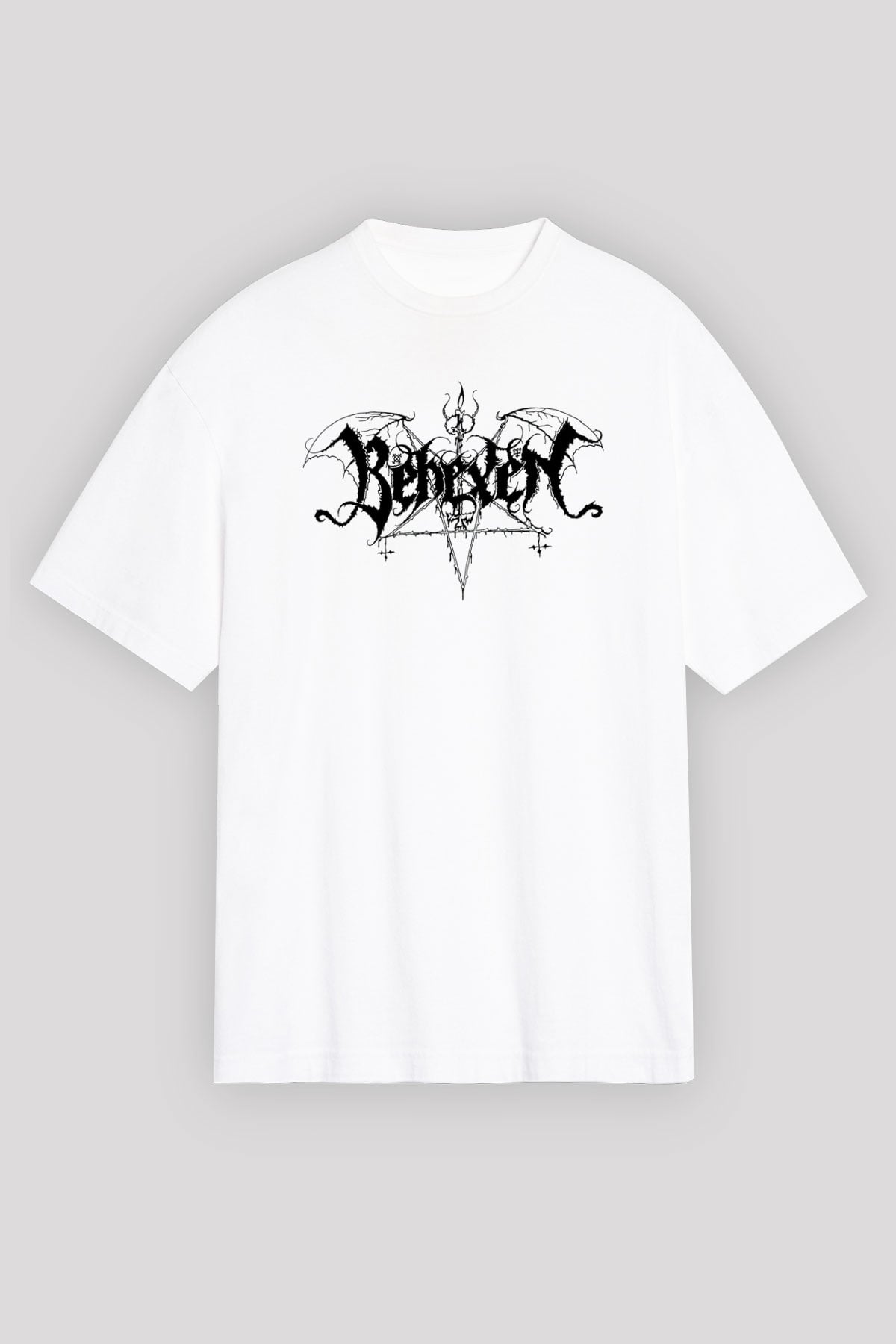 Behexen Baskılı Beyaz Unisex Oversize Tişört - Tshirt