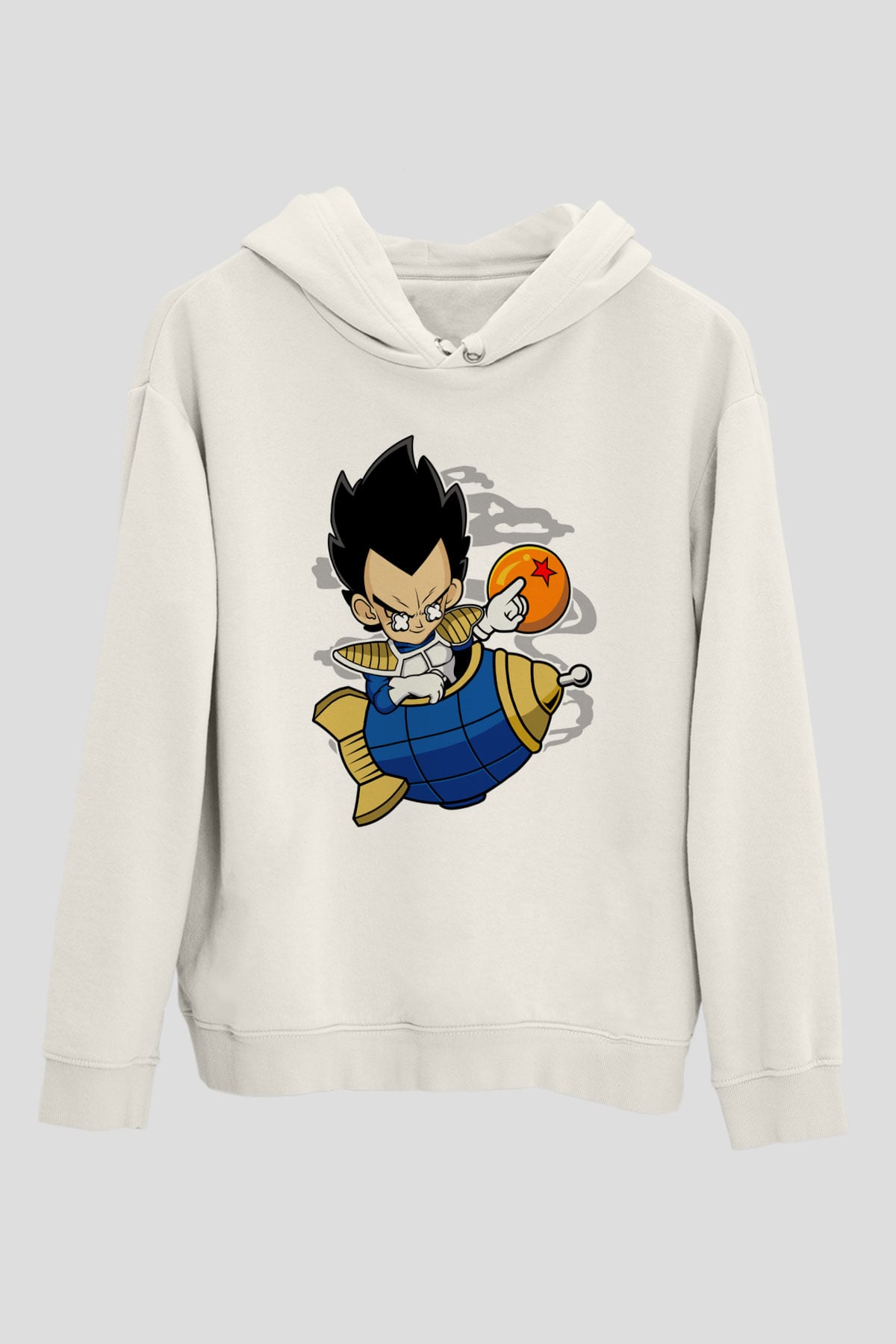 Bejita Rocket Baskılı Unisex Beyaz Hoodie