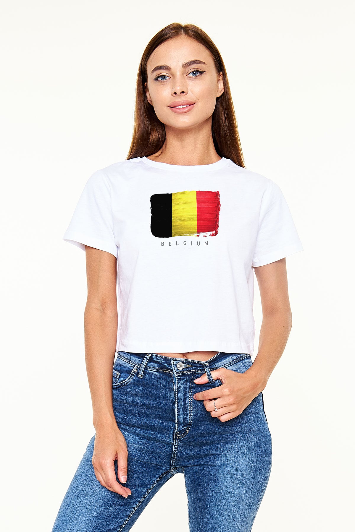 Belçika Beyaz  Crop Top Tişört