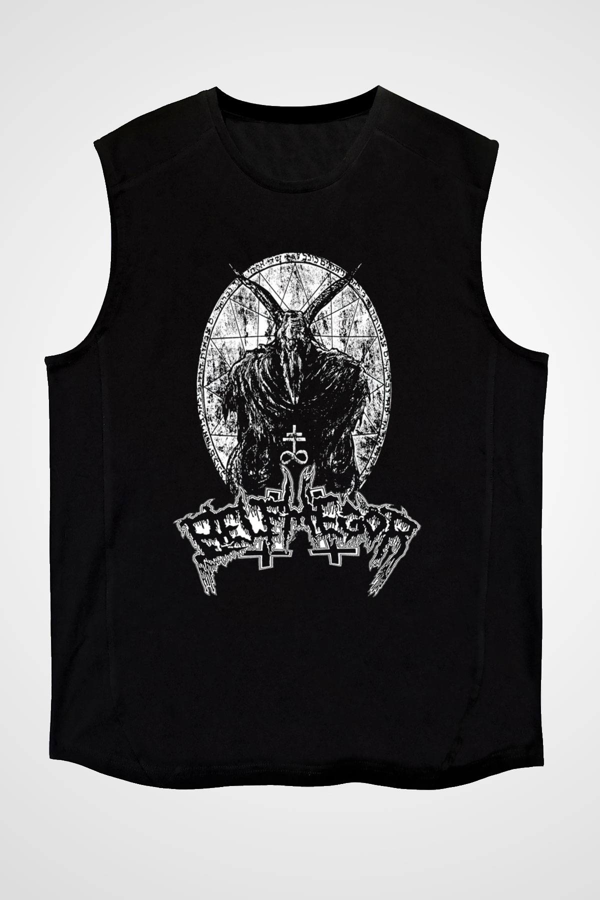 Belphegor Baskılı Unisex Siyah Kolsuz Tişört - Tshirt