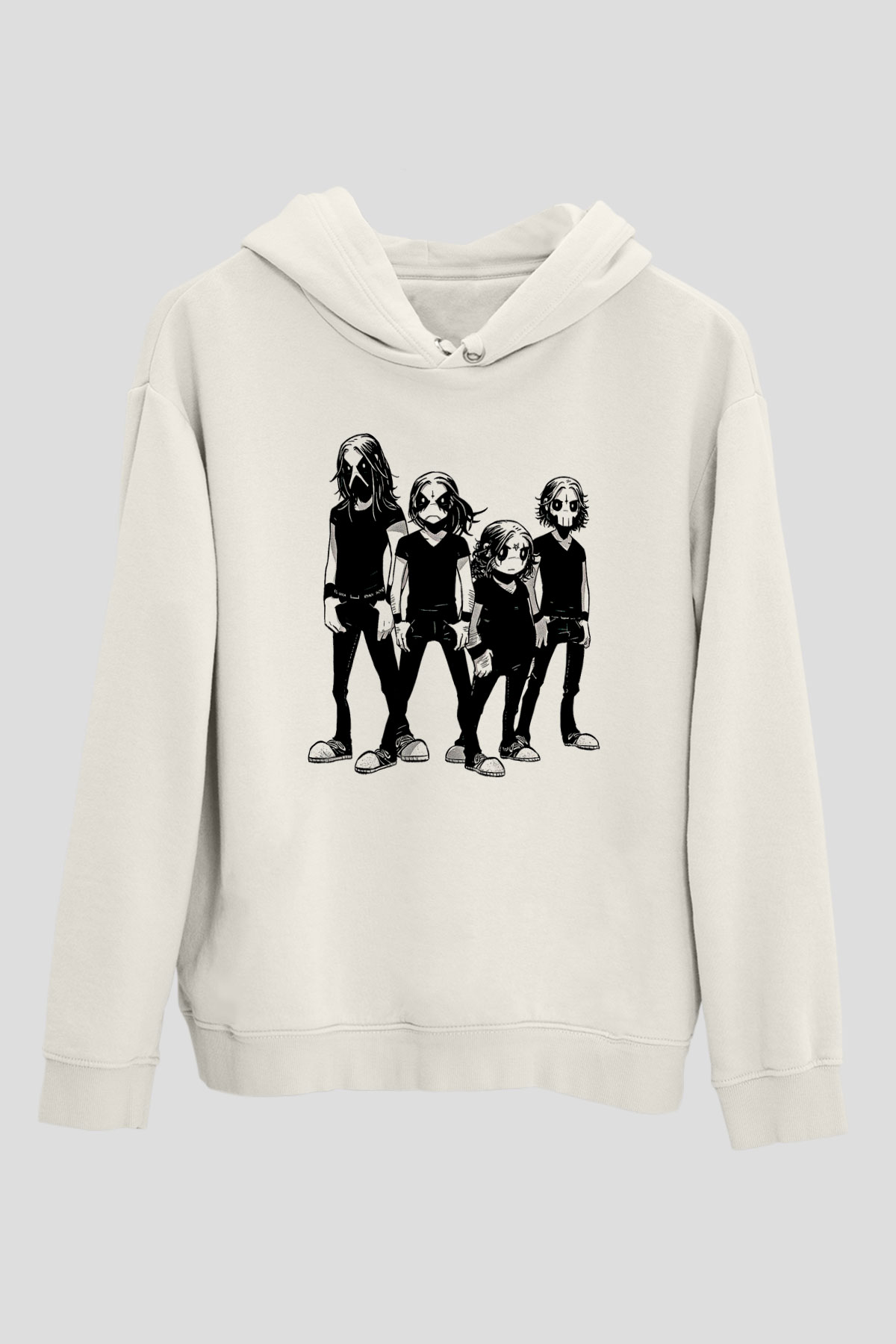 Belzebubs Baskılı Beyaz Unisex Kapüşonlu Sweatshirt