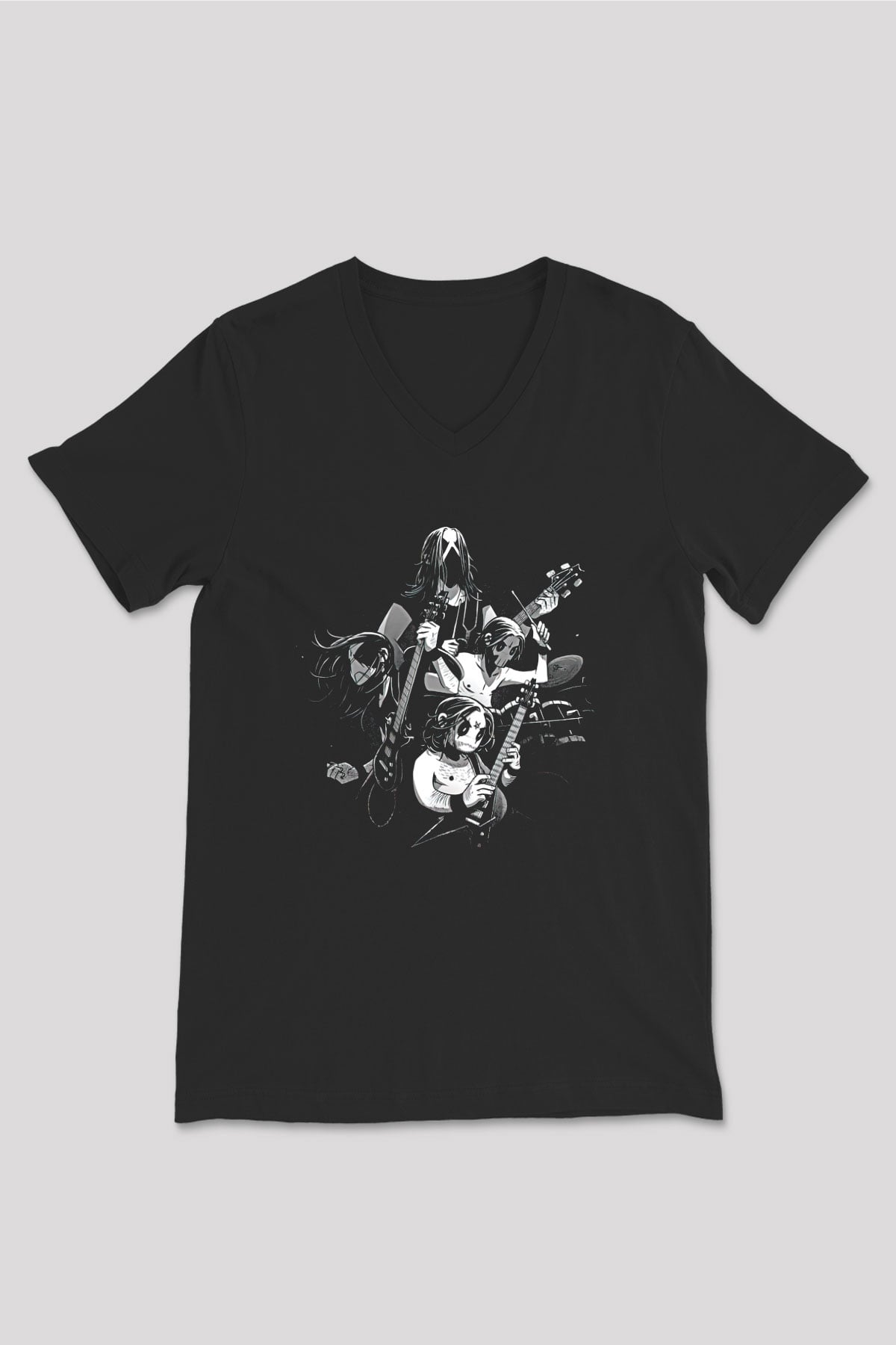Belzebubs Baskılı Unisex Siyah V Yaka Tişört - Tshirt