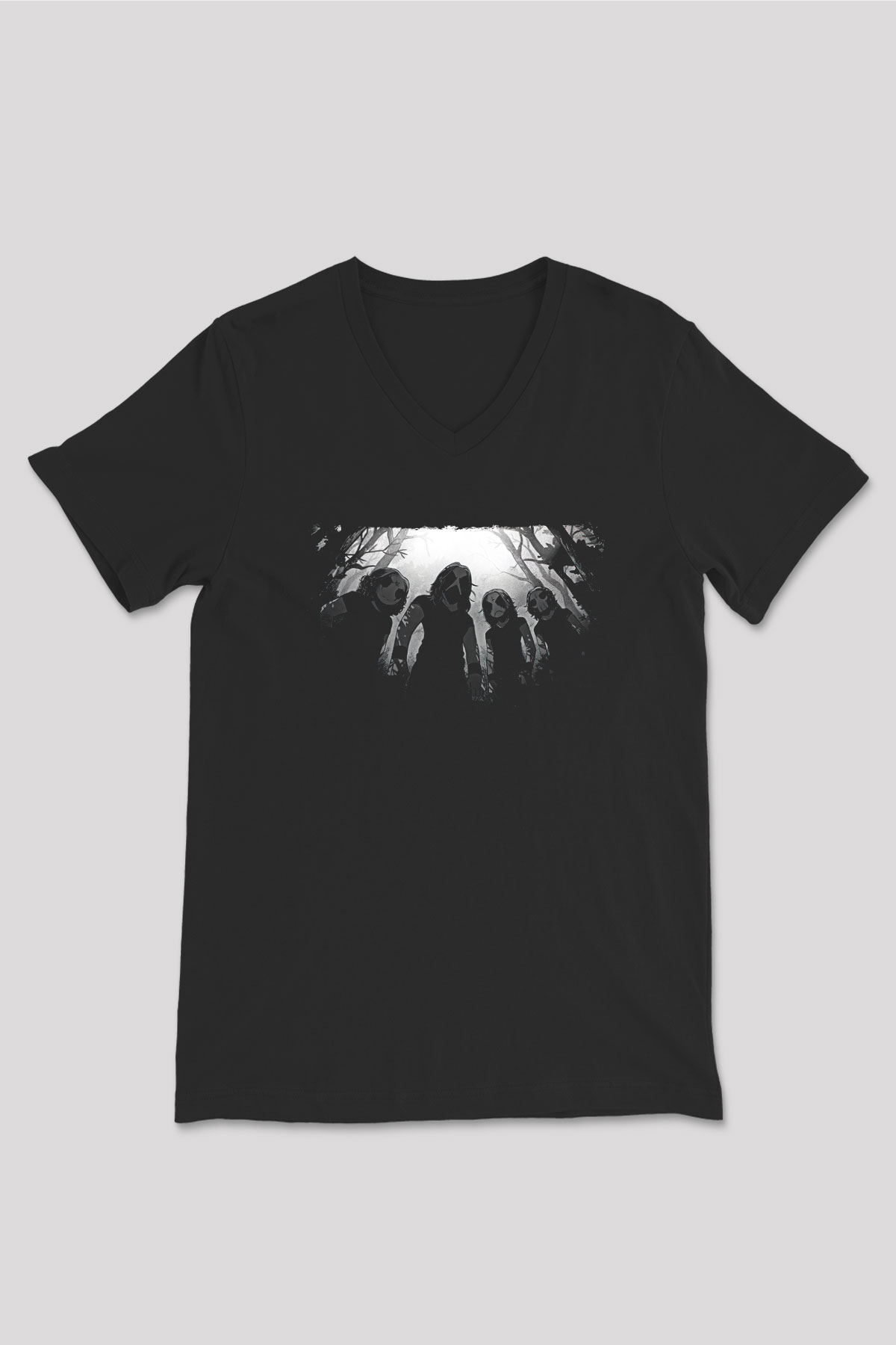 Belzebubs Baskılı Unisex Siyah V Yaka Tişört - Tshirt