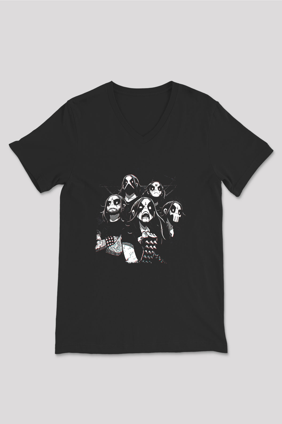 Belzebubs Baskılı Unisex Siyah V Yaka Tişört - Tshirt