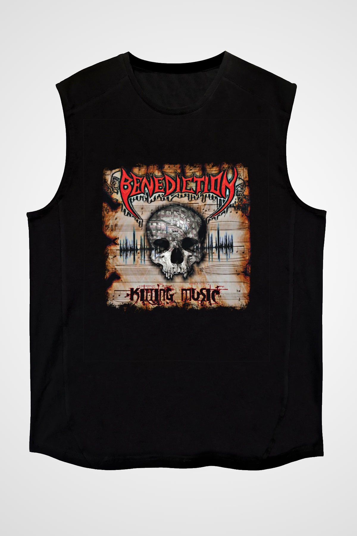 Benediction Baskılı Unisex Siyah Kolsuz Tişört