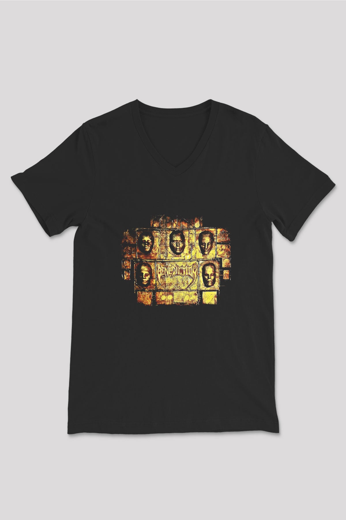 Benediction Baskılı Unisex Siyah V Yaka Tişört