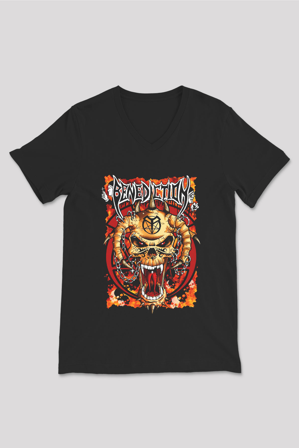 Benediction Siyah Unisex V Yaka Tişört T-Shirt