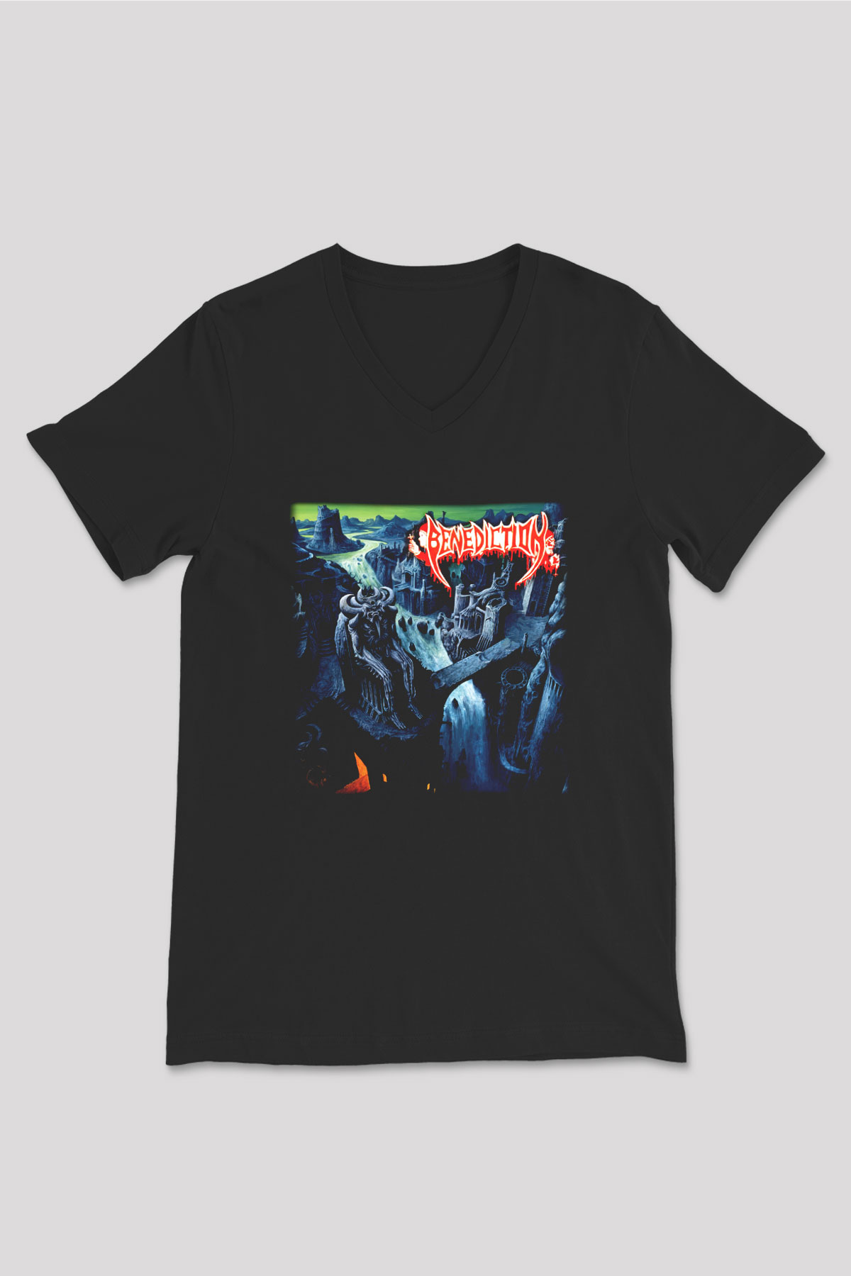 Benediction Siyah Unisex V Yaka Tişört T-Shirt