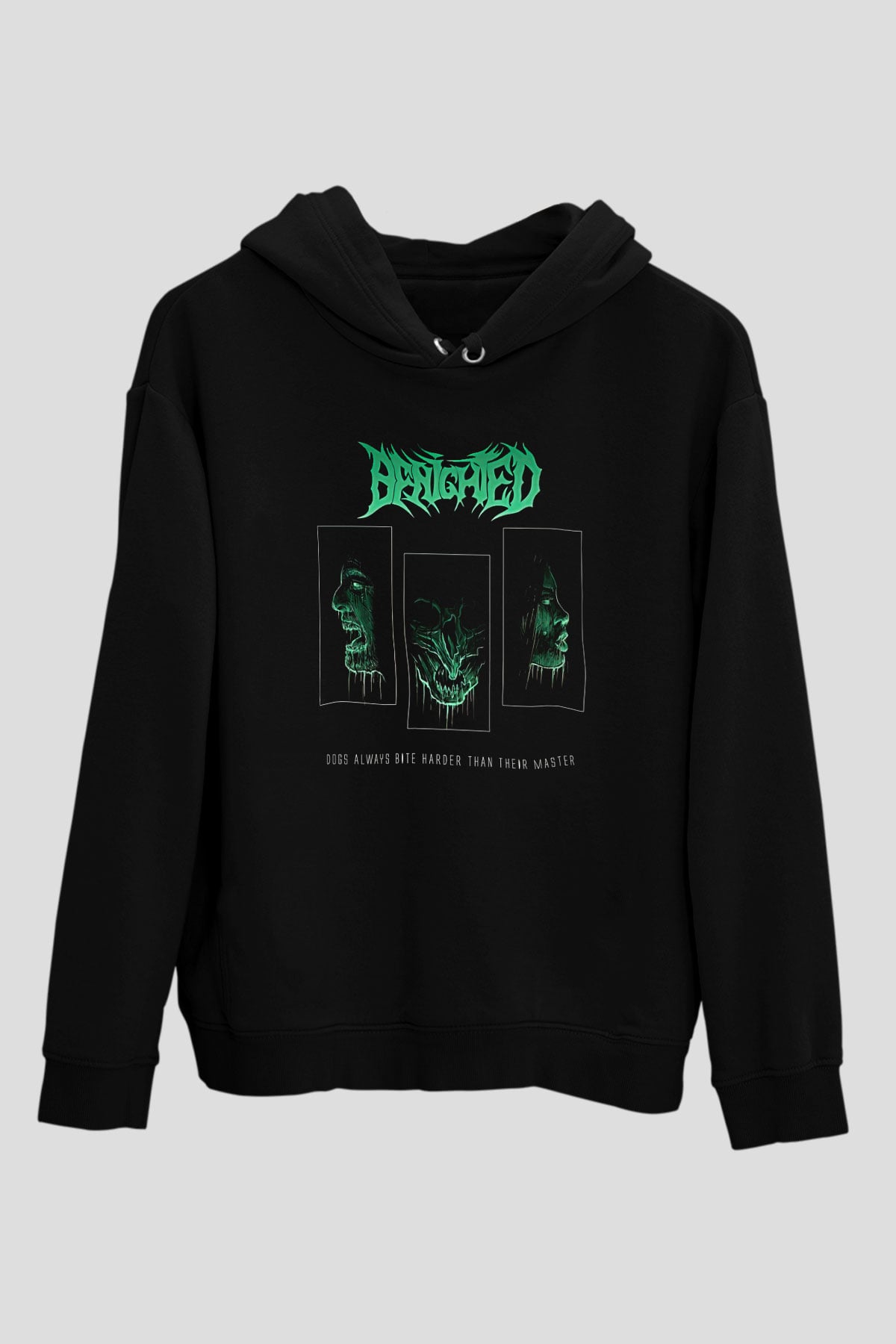 Benighted Baskılı Unisex Siyah Kapüşonlu Sweatshirt