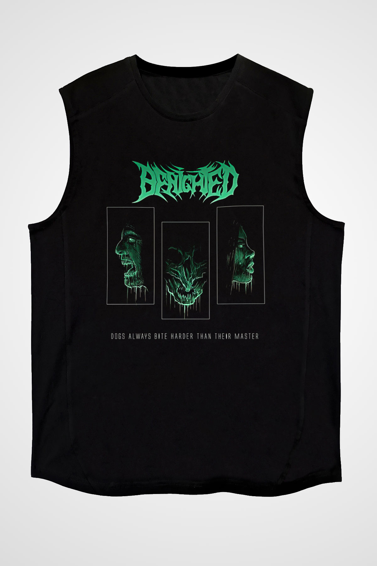 Benighted Baskılı Unisex Siyah Kolsuz Tişört - Tshirt