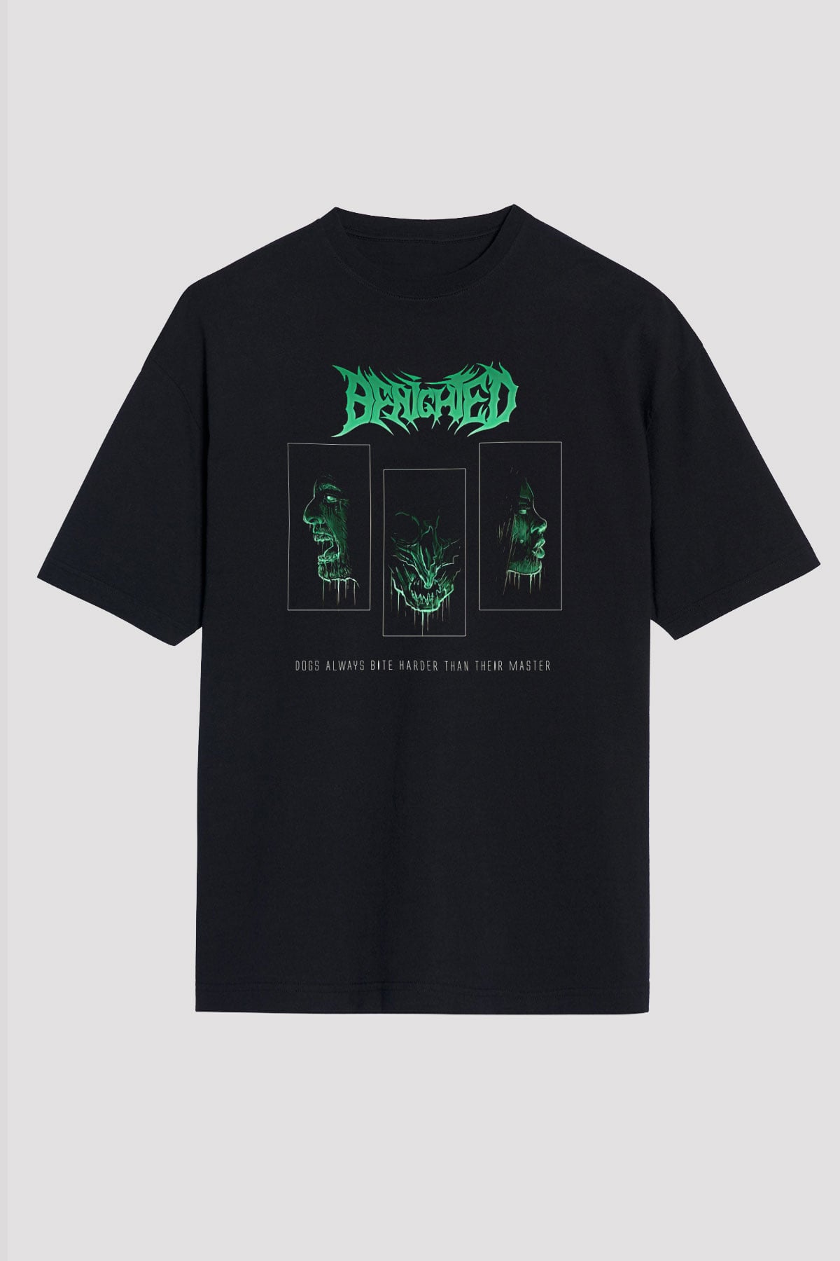 Benighted Baskılı Unisex Siyah Oversize Tişört - Tshirt