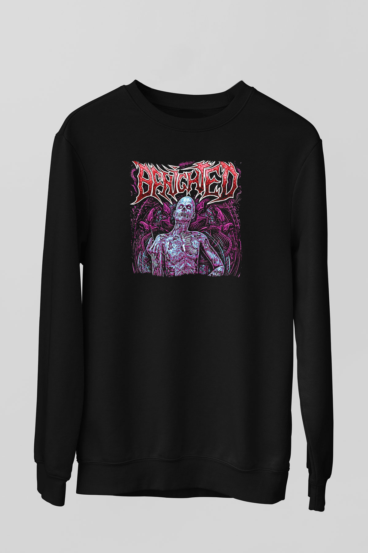 Benighted Baskılı Unisex Siyah Sweatshirt
