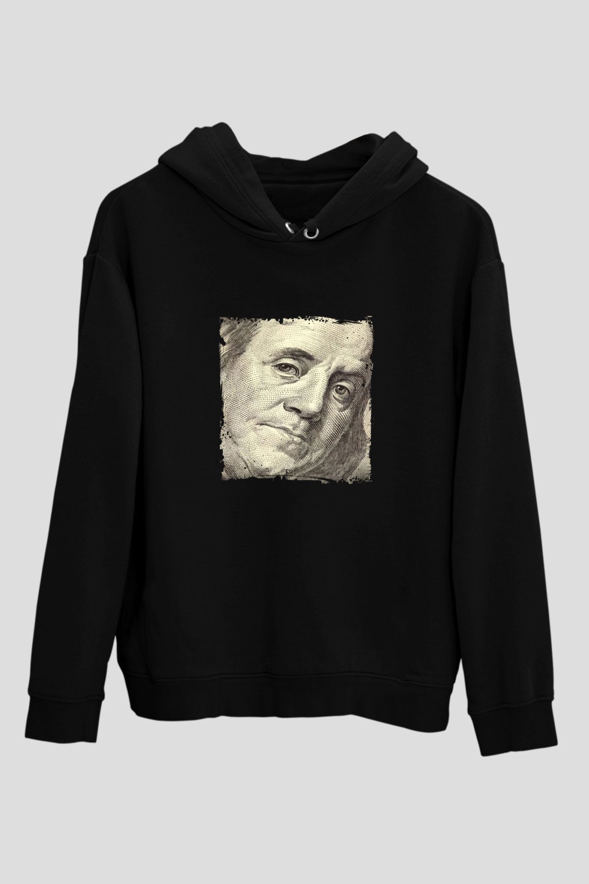 Benjamin Franklin Baskılı Unisex Siyah Hoodie