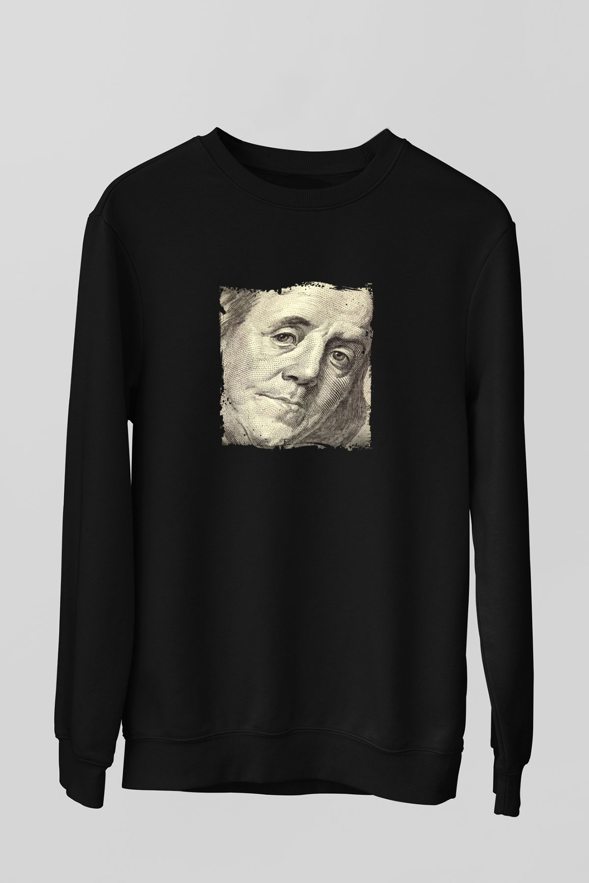 Benjamin Franklin Baskılı Unisex Siyah Sweatshirt