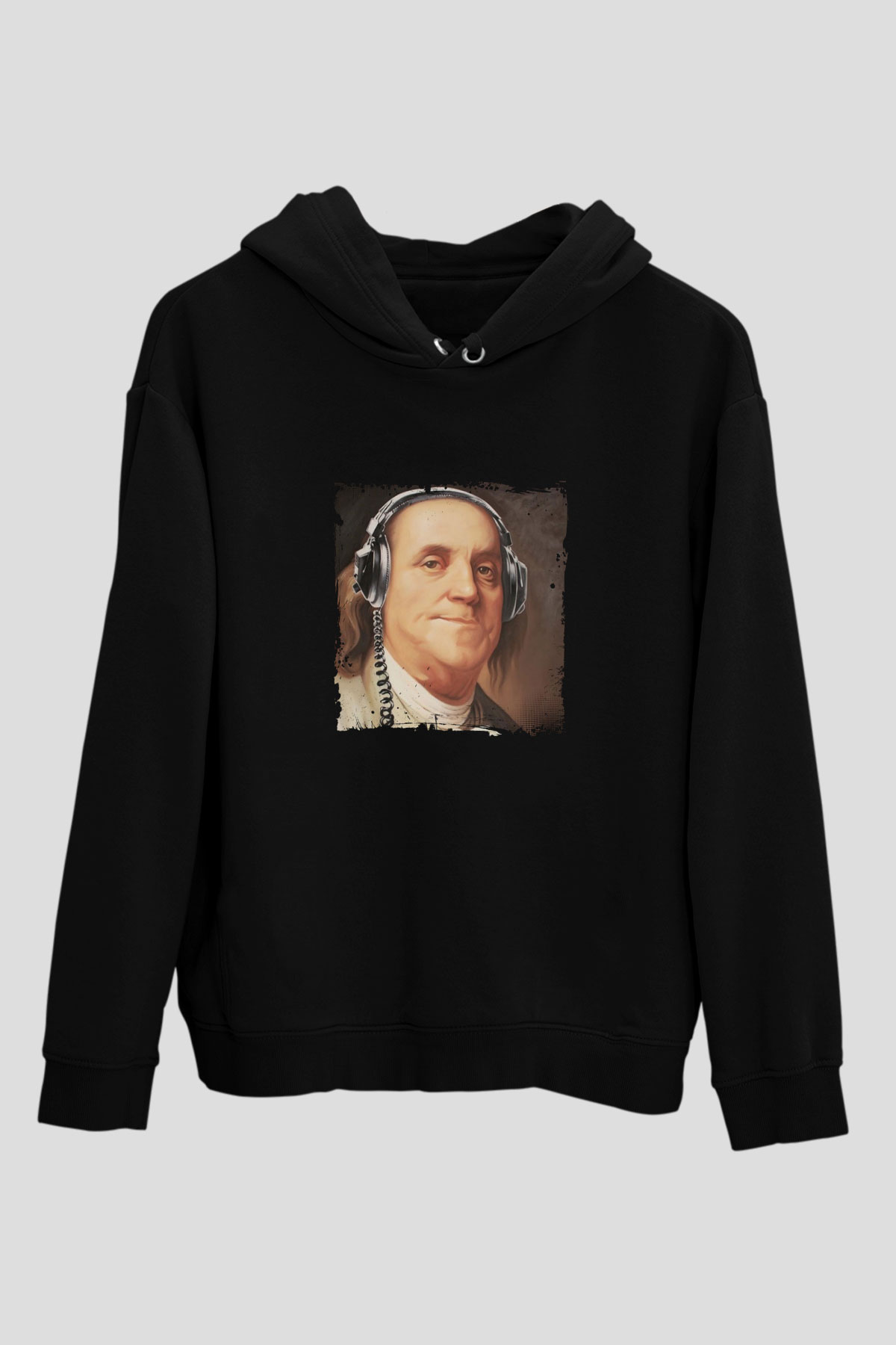 Benjamin Franklin Baskılı Unisex Siyah Hoodie