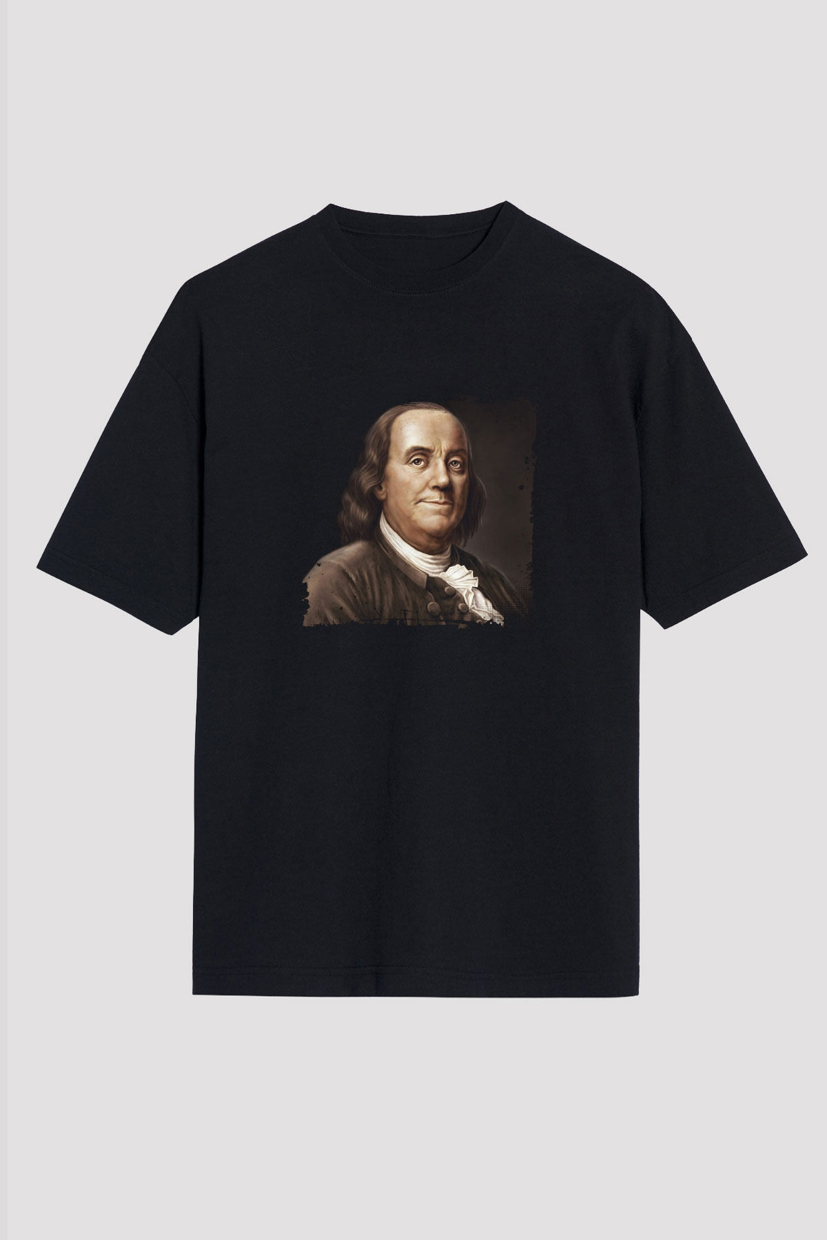 Benjamin Franklin Baskılı Unisex Siyah Oversize Tişört