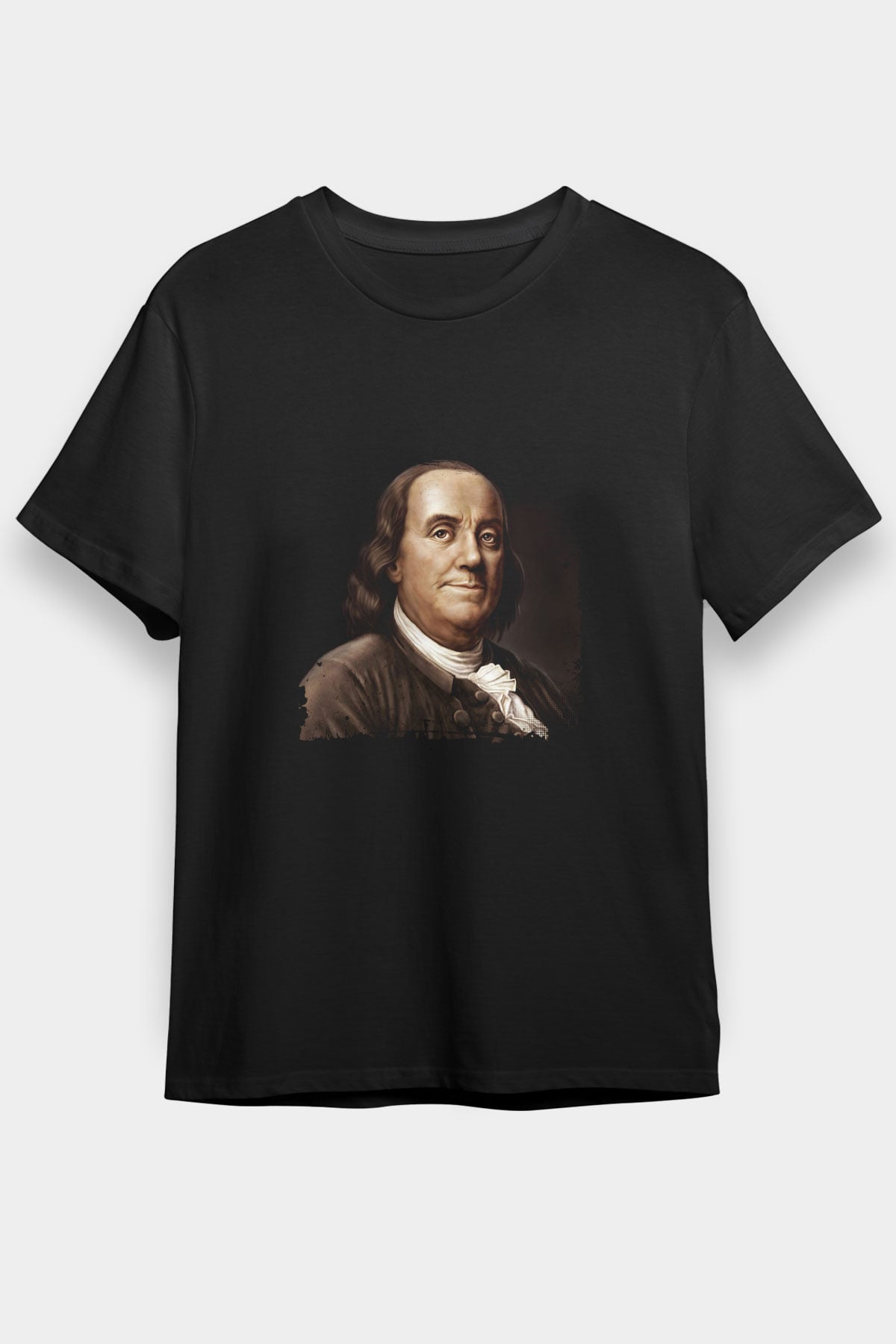 Benjamin Franklin Baskılı Unisex Siyah Tişört