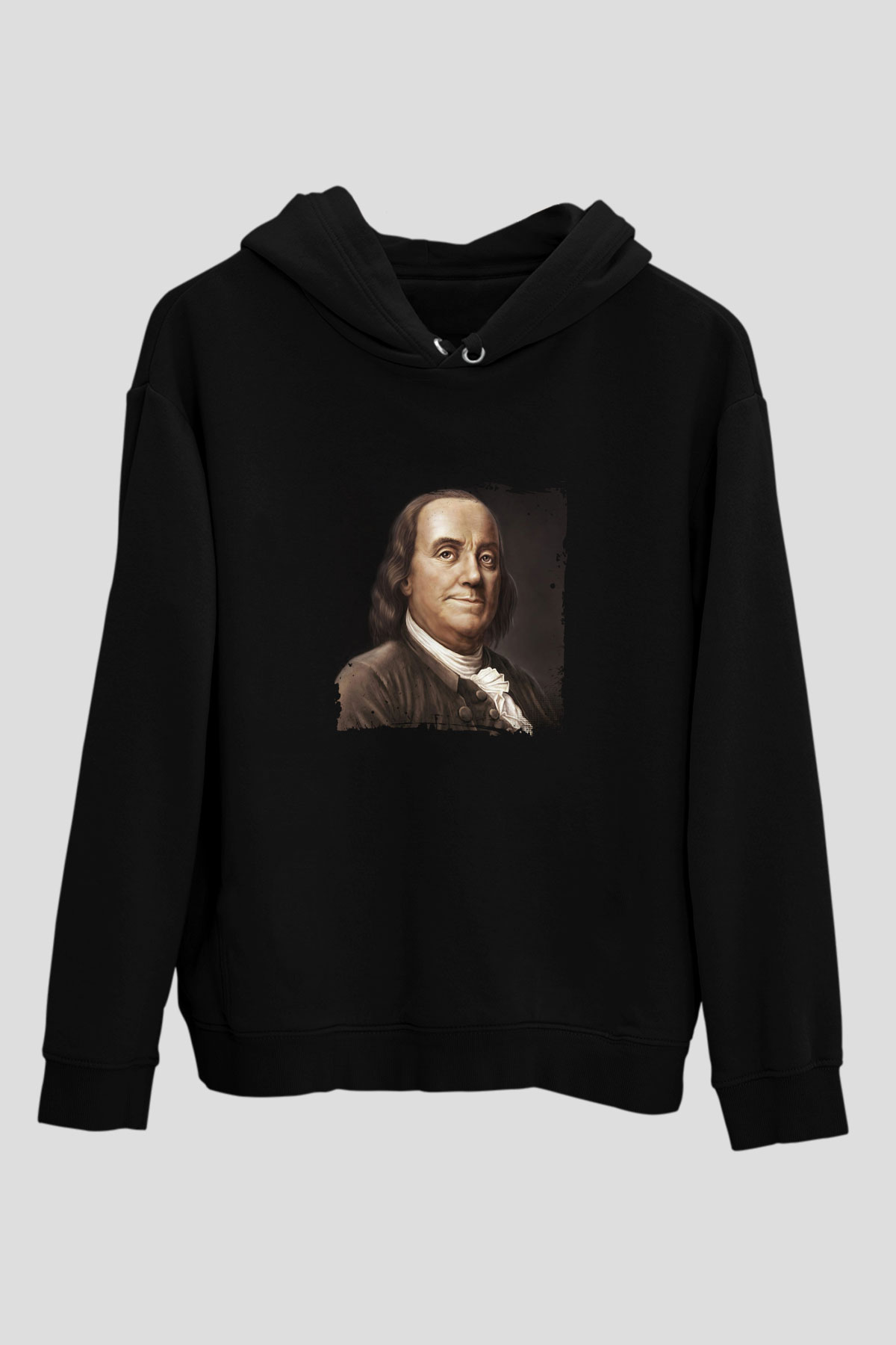 Benjamin Franklin Baskılı Unisex Siyah Hoodie