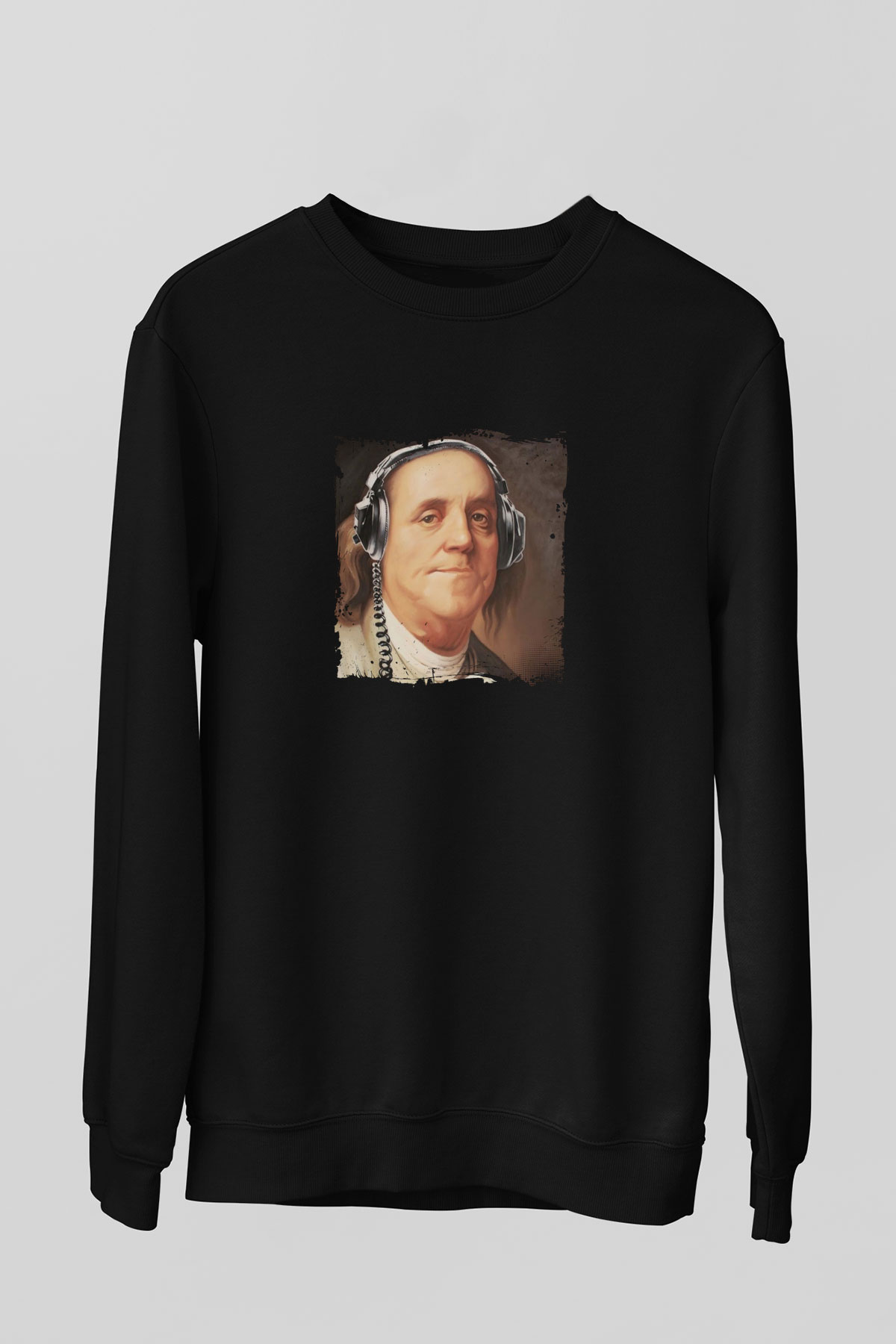 Benjamin Franklin Baskılı Unisex Siyah Sweatshirt