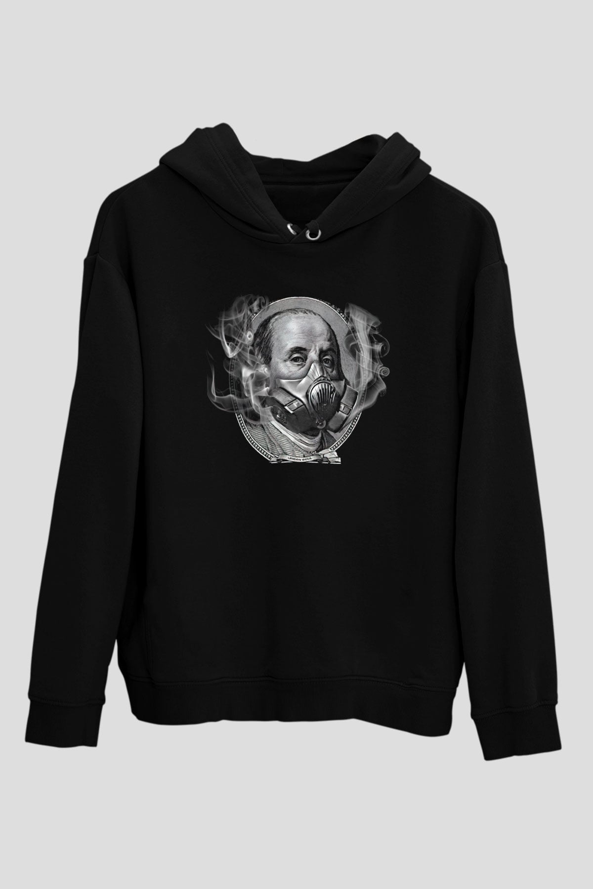 Benjamin Franklin Siyah Unisex Kapüşonlu Sweatshirt