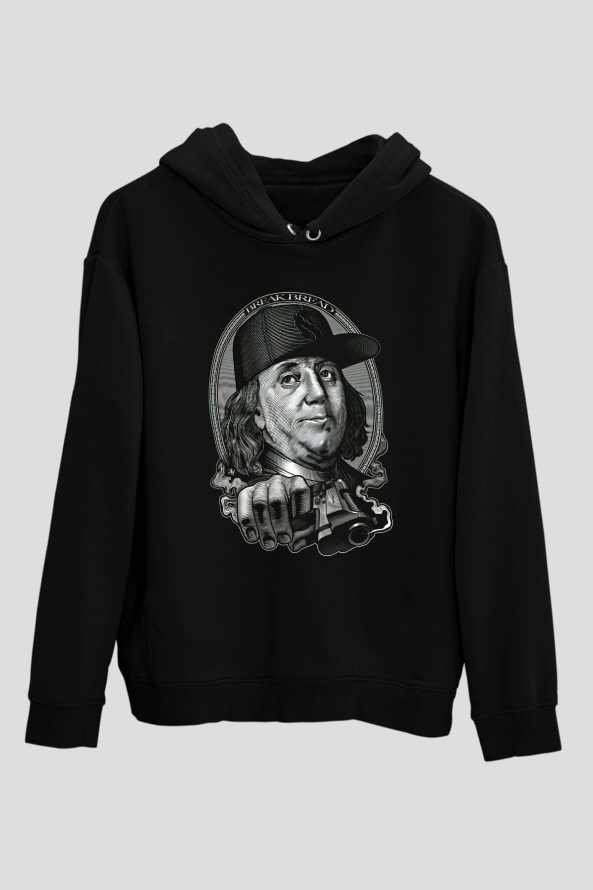 Benjamin Franklin Siyah Unisex Kapüşonlu Sweatshirt