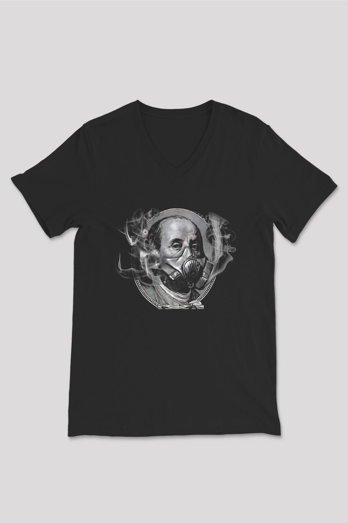 Benjamin Franklin Siyah Unisex V Yaka Tişört