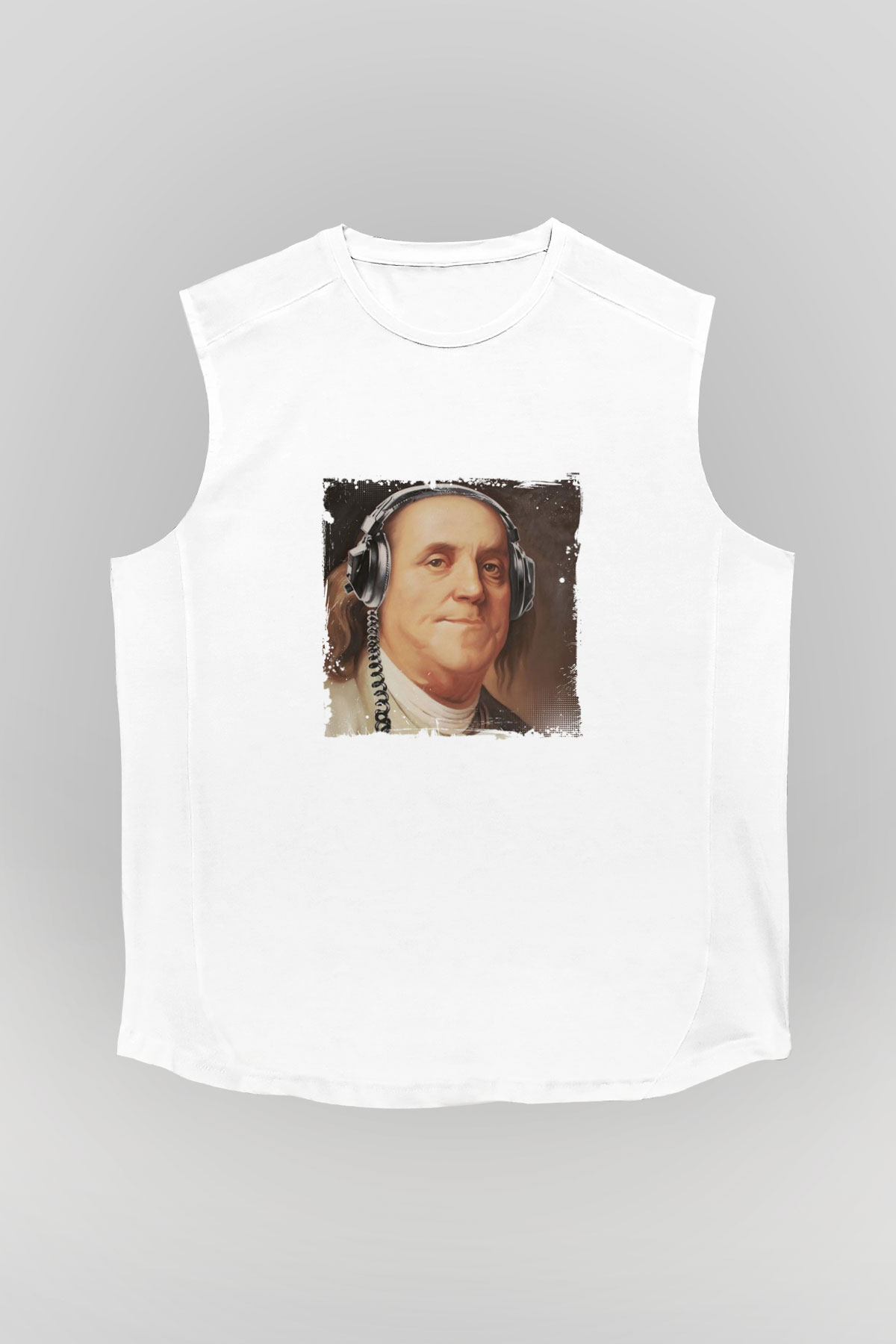 Benjamin Franklin Unisex Baskılı Beyaz Kolsuz Tişört