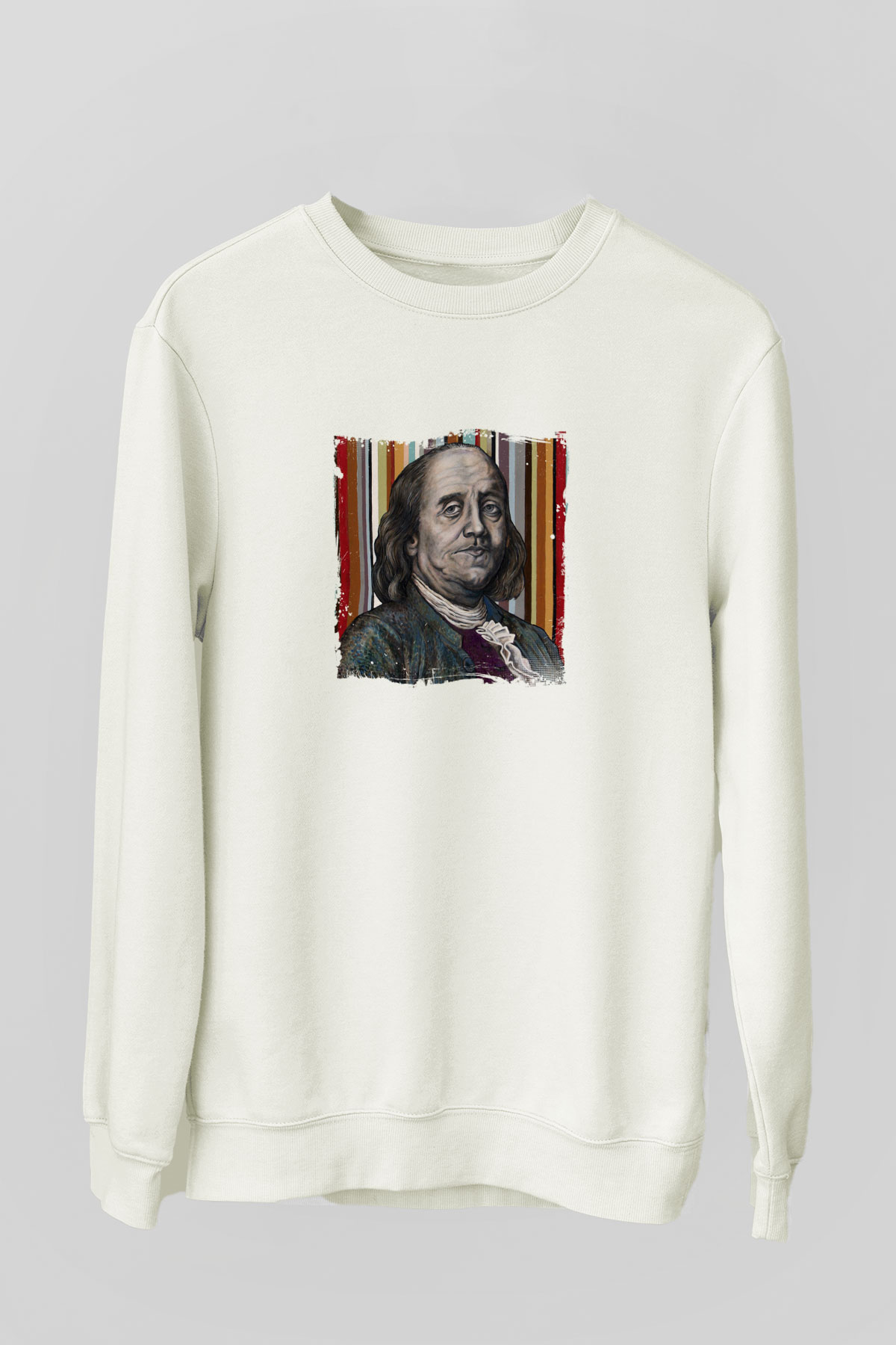 Benjamin Franklin Unisex Baskılı Beyaz Sweatshirt