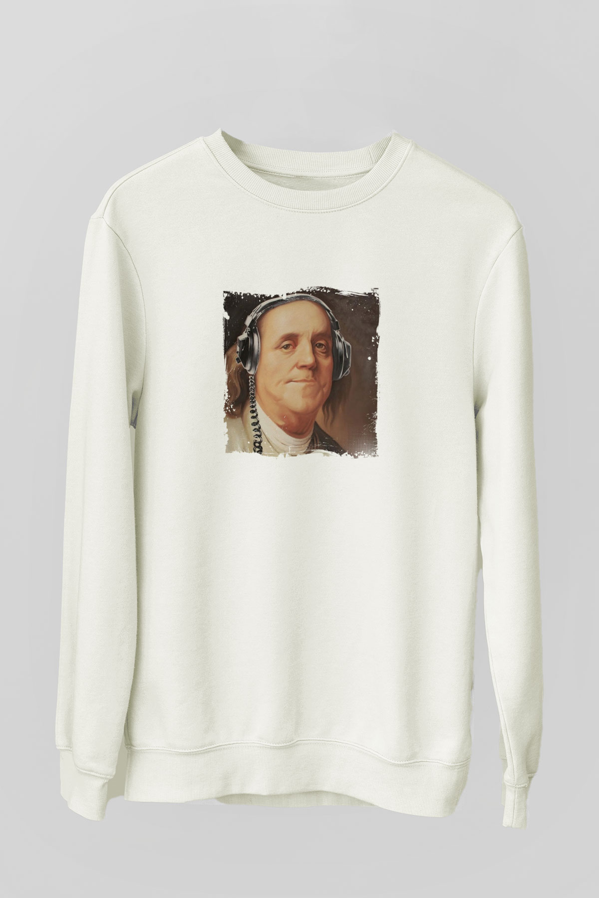 Benjamin Franklin Unisex Baskılı Beyaz Sweatshirt