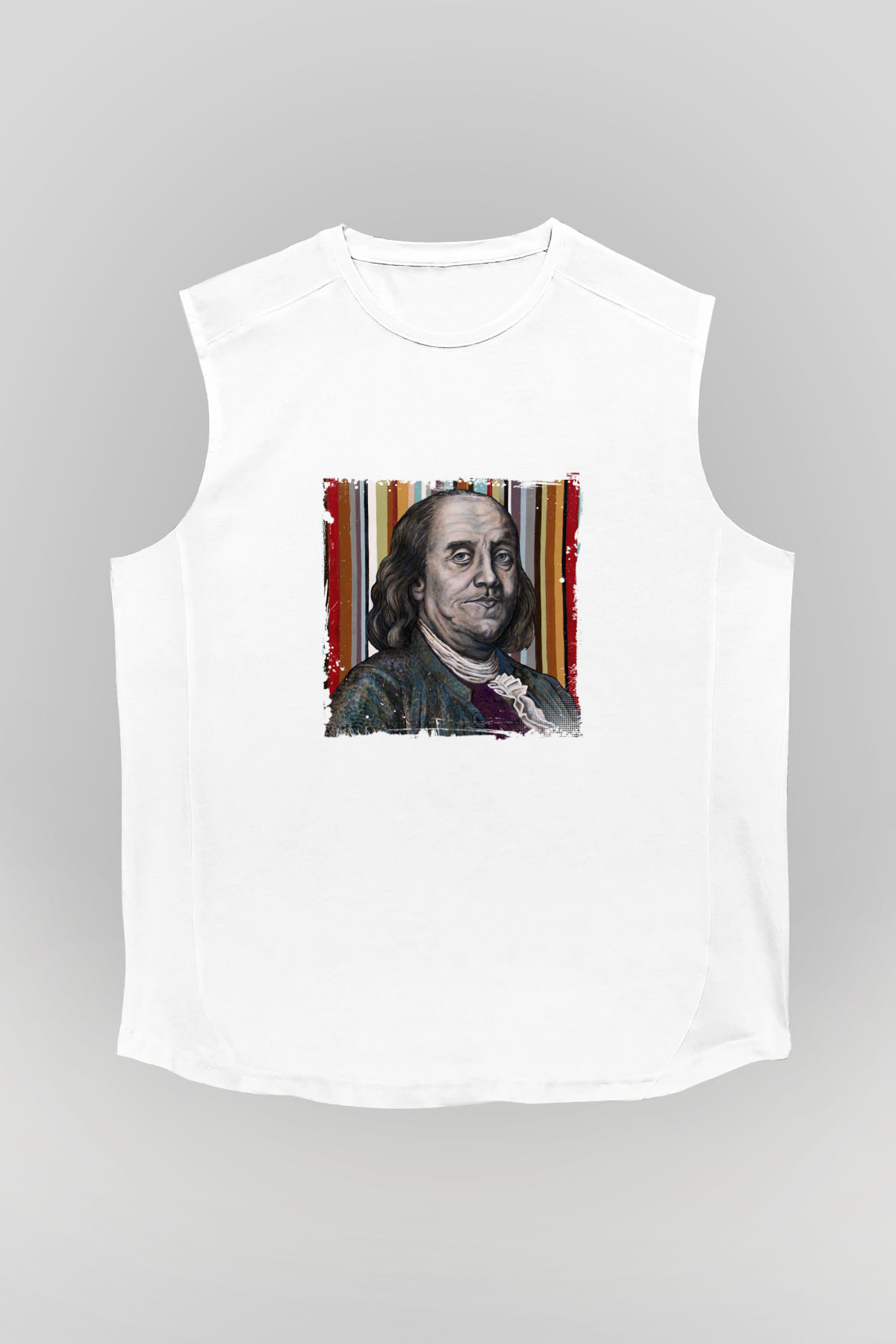 Benjamin Franklin Unisex Baskılı Beyaz Kolsuz Tişört