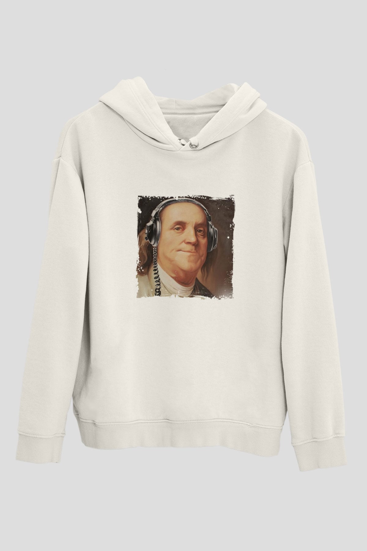 Benjamin Franklin Unisex Baskılı Beyaz Kapüşonlu Sweatshirt