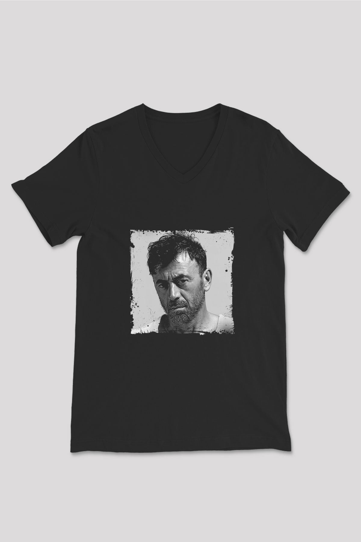 Benny Benassi Baskılı Unisex Siyah V Yaka Tişört