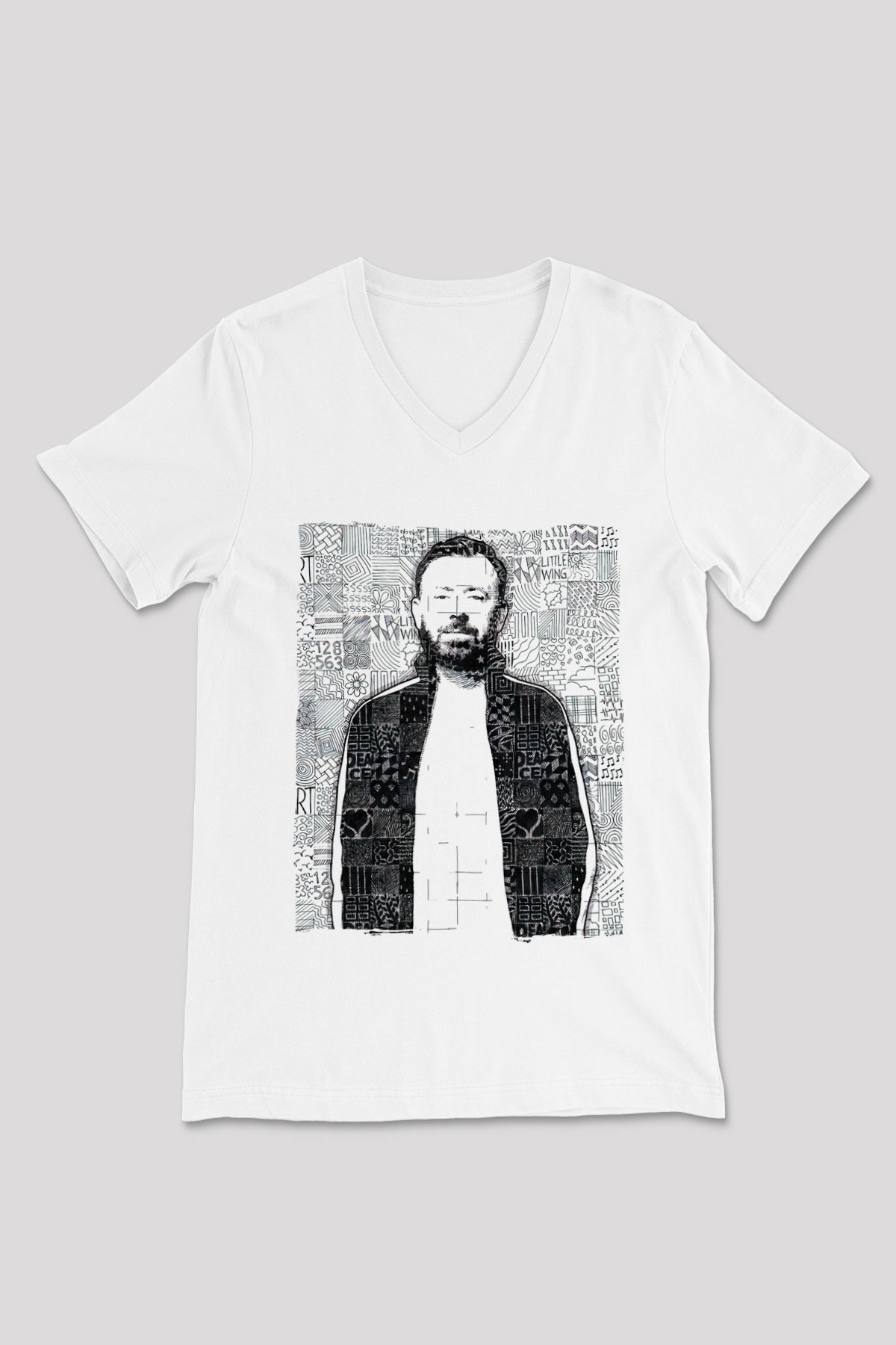 Benny Benassi Beyaz Unisex V Yaka Tişört