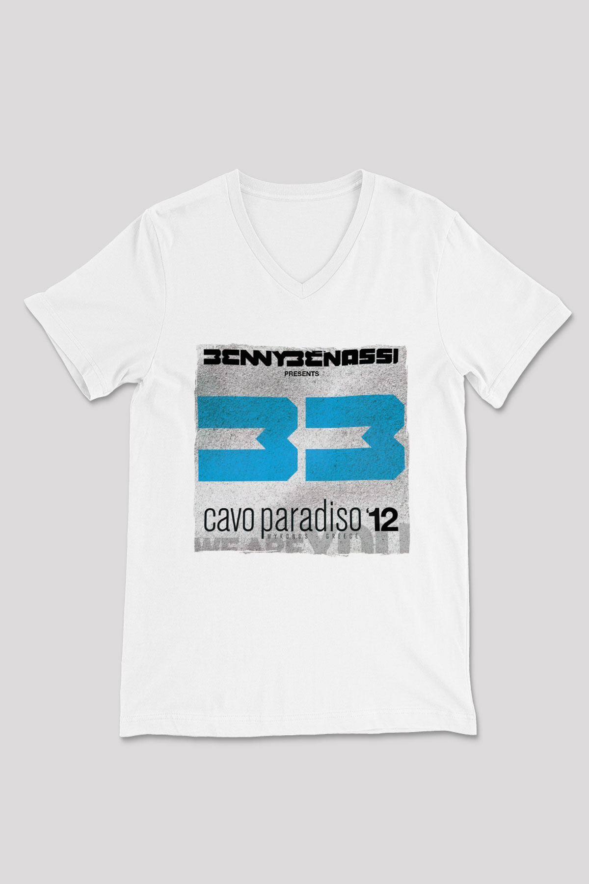Benny Benassi Beyaz Unisex V Yaka Tişört